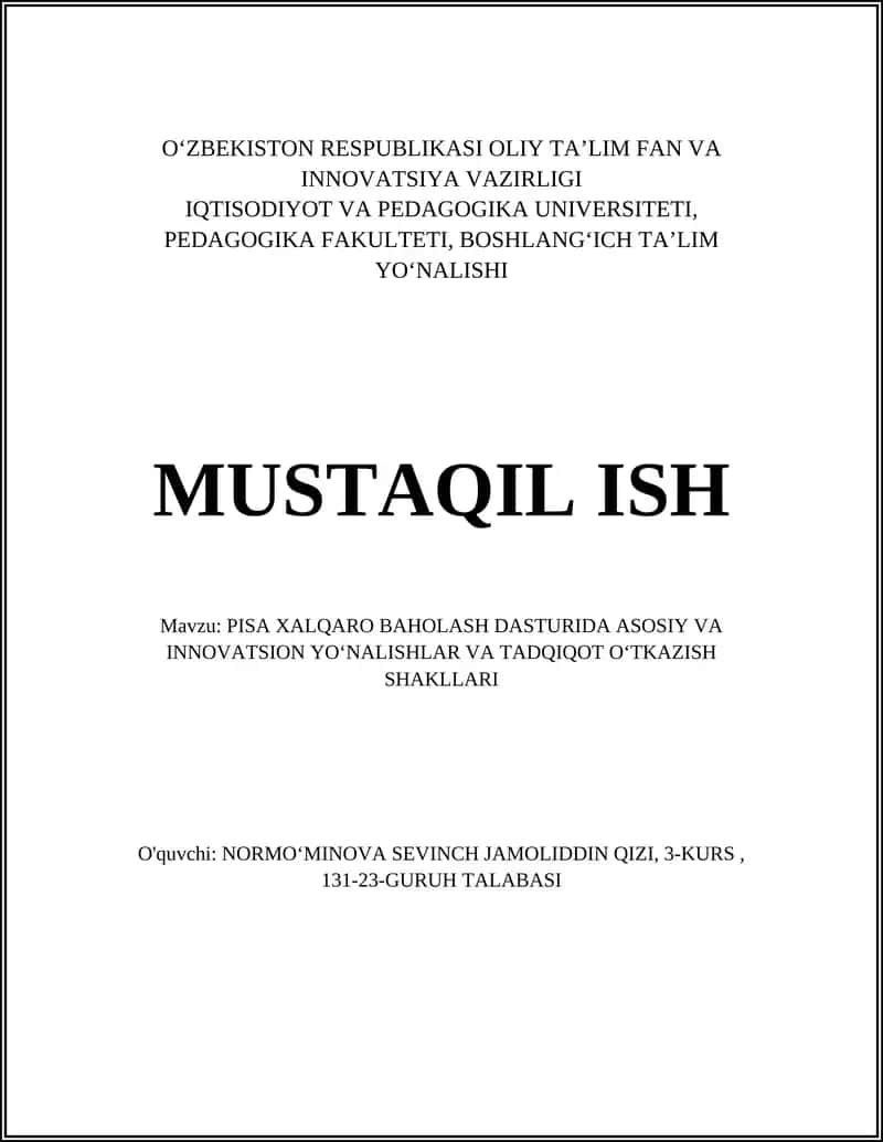 PISA XALQARO BAHOLASH DASTURI