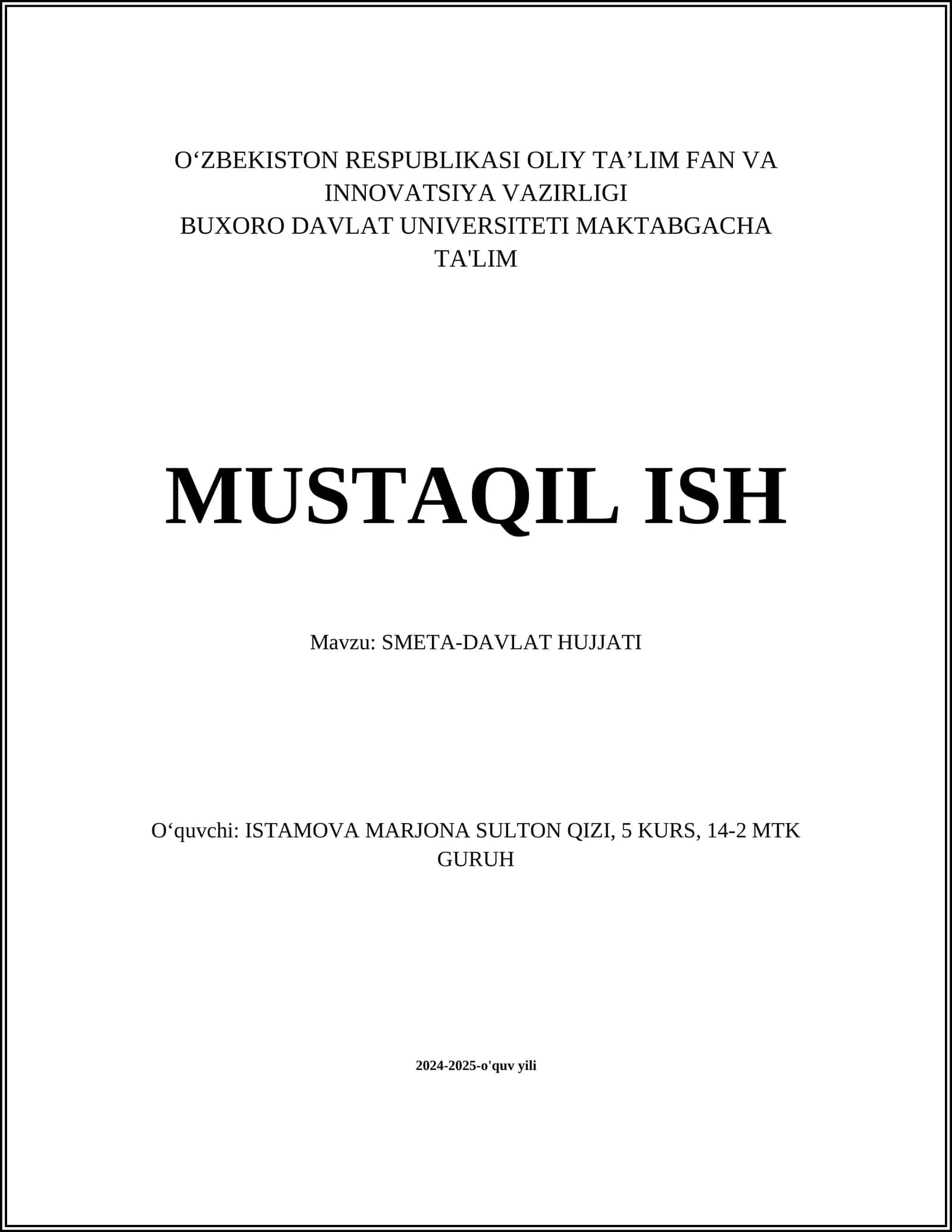 SMETA-DAVLAT HUJJATI