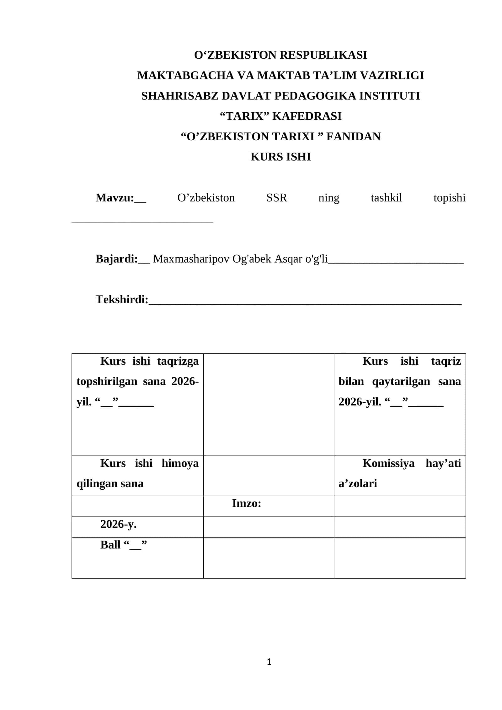 O’zbekiston SSR ning tashkil topishi