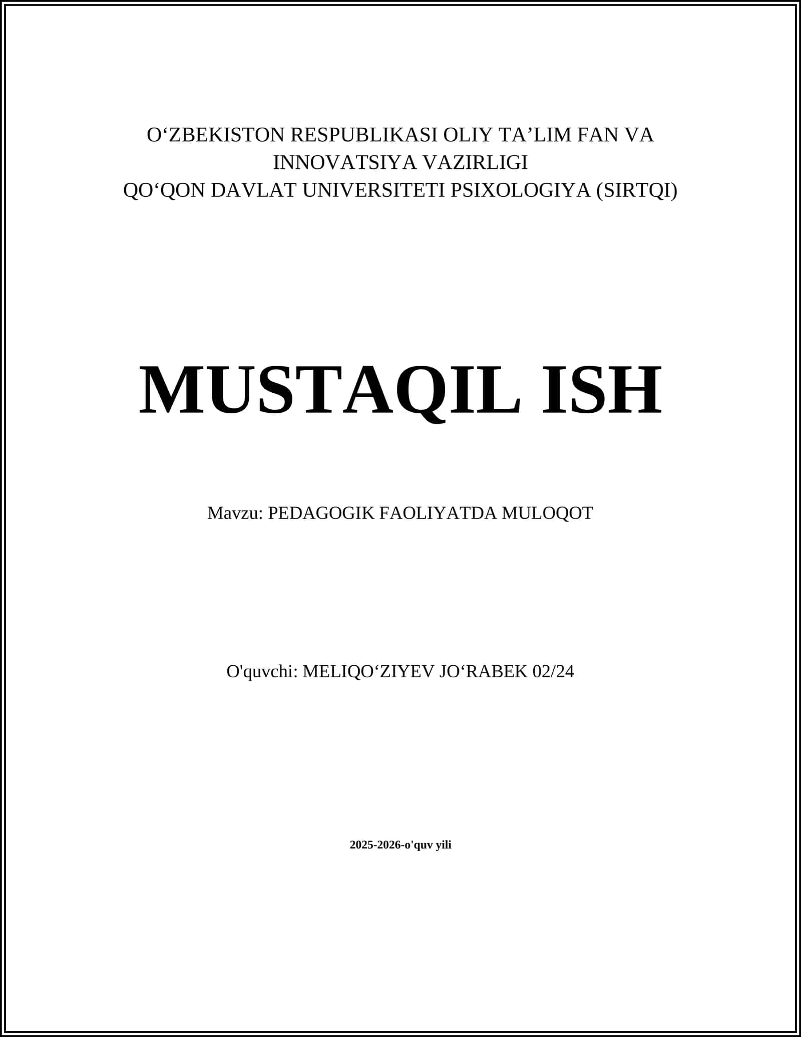 PEDAGOGIK FAOLIYATDA MULOQOT