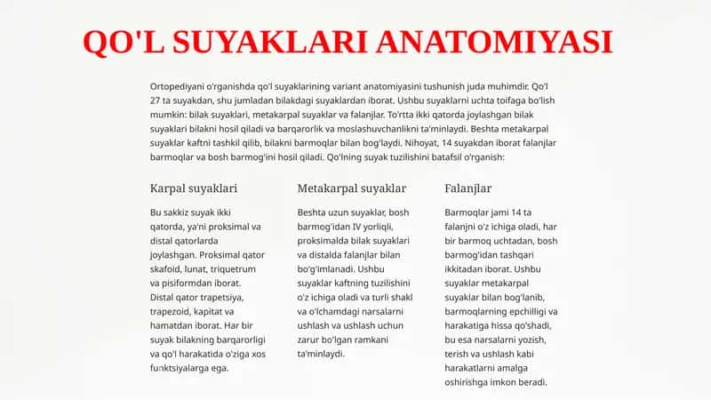 QO'L SUYAKLARI ANATOMIYASI