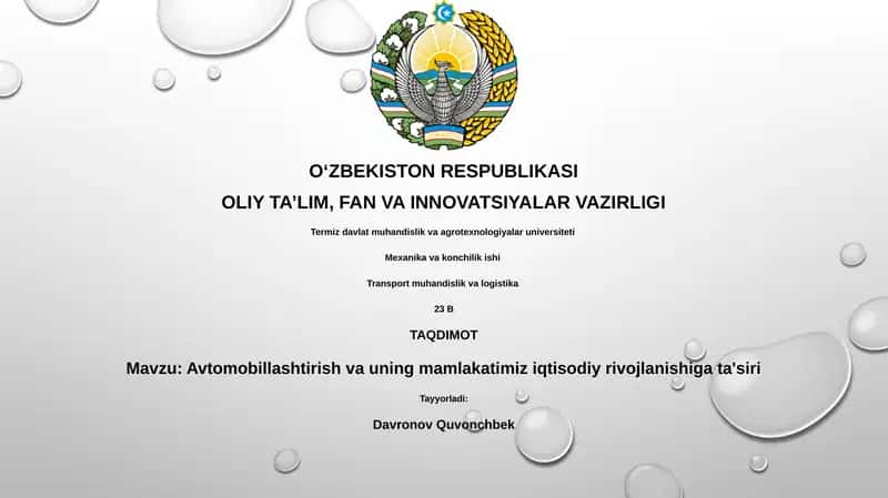 Avtomobillashtirish va uning mamlakatimiz iqtisodiy rivojlanishiga ta'siri