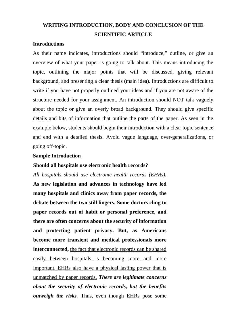 Writing Introduction, Body, and Conclusion of the Scientific Article
