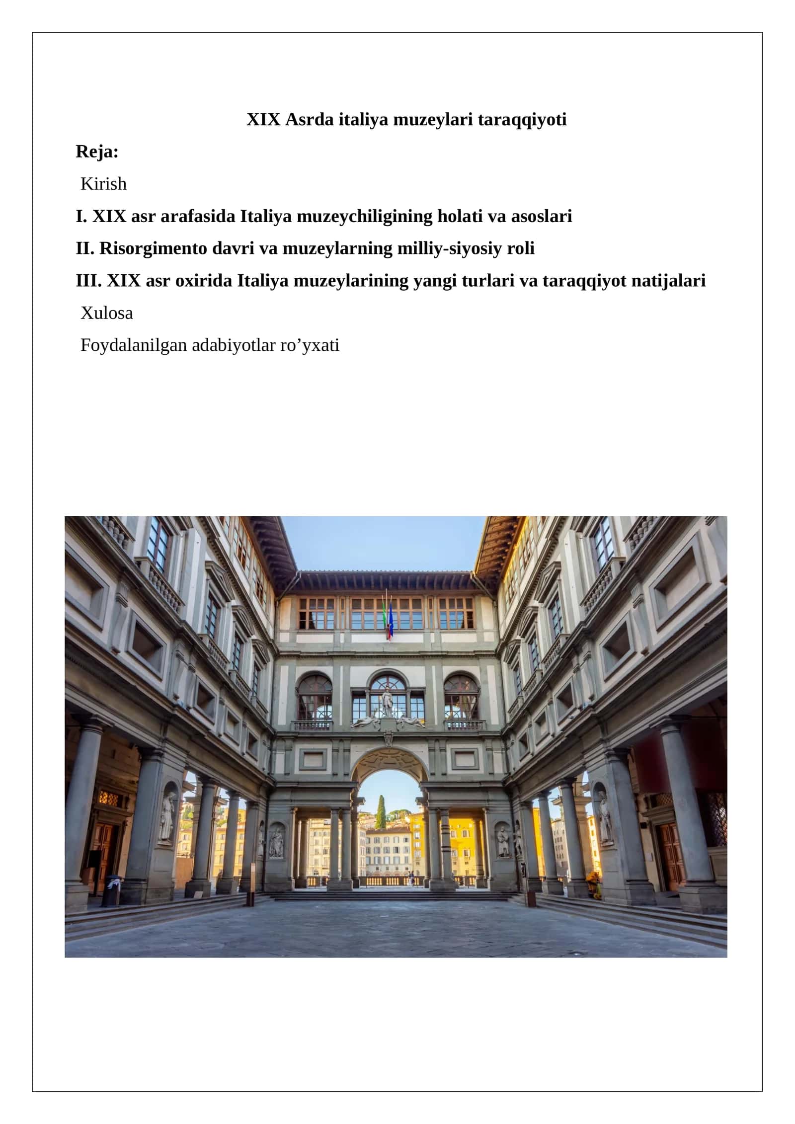 XIX Asrda italiya muzeylari taraqqiyoti