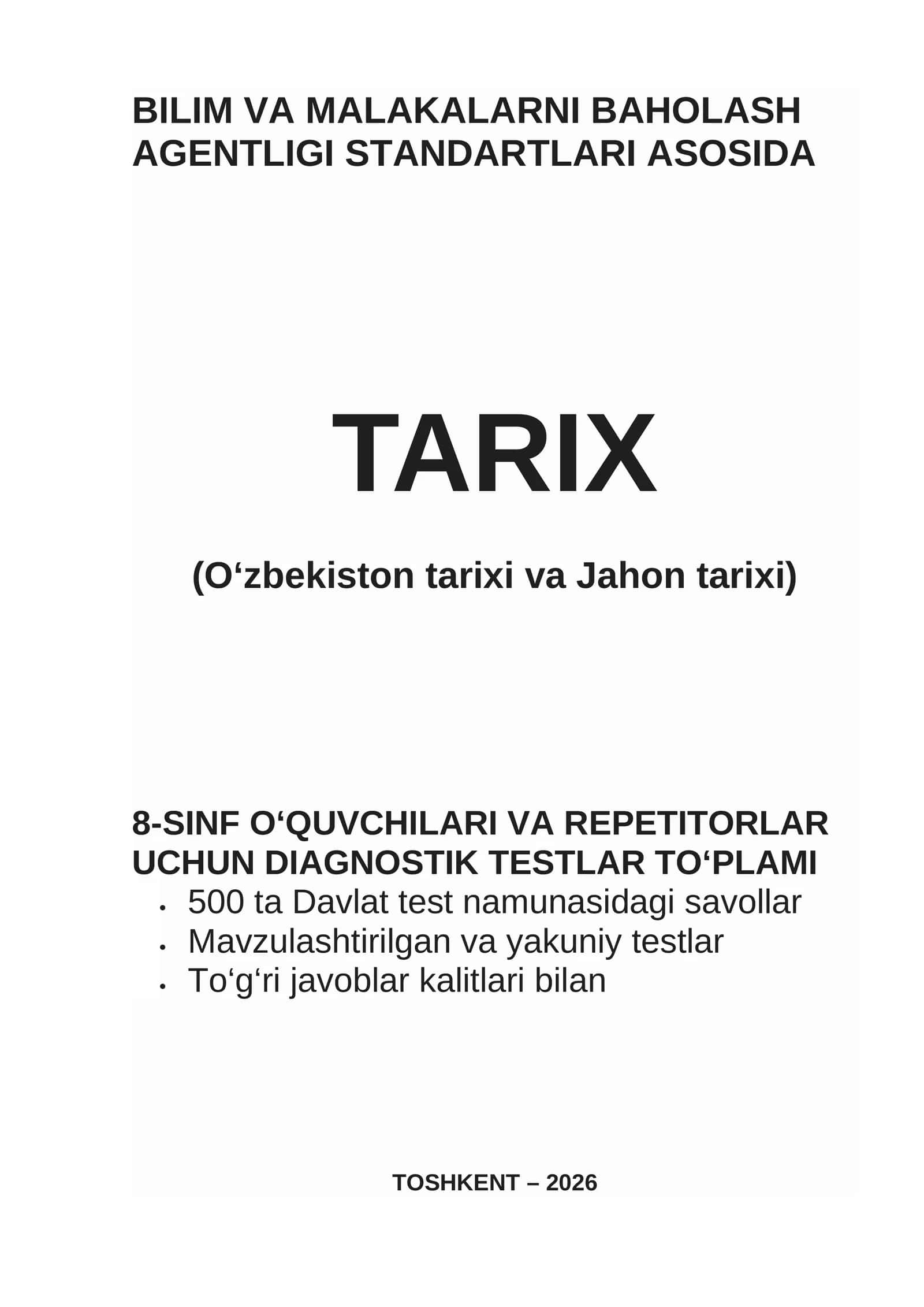 8-sinf Oβzbekiston Tarixi (DTM Standartidagi Testlar)