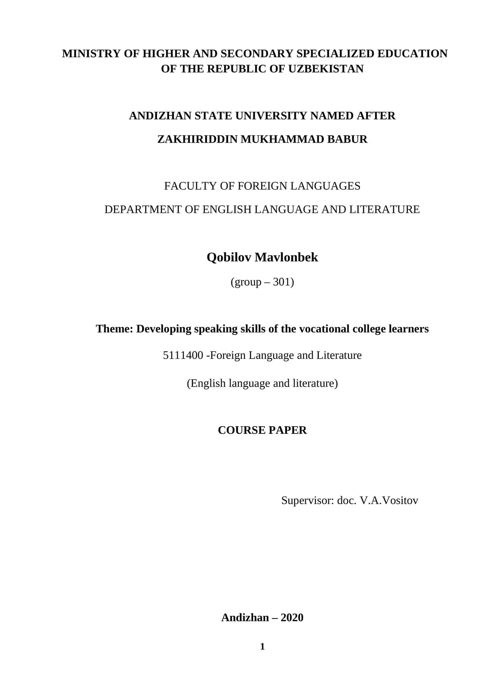 Developing speaking skills of the vocational college learners
