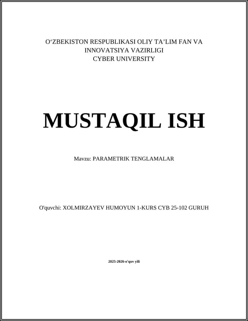 PARAMETRIK TENGLAMALAR