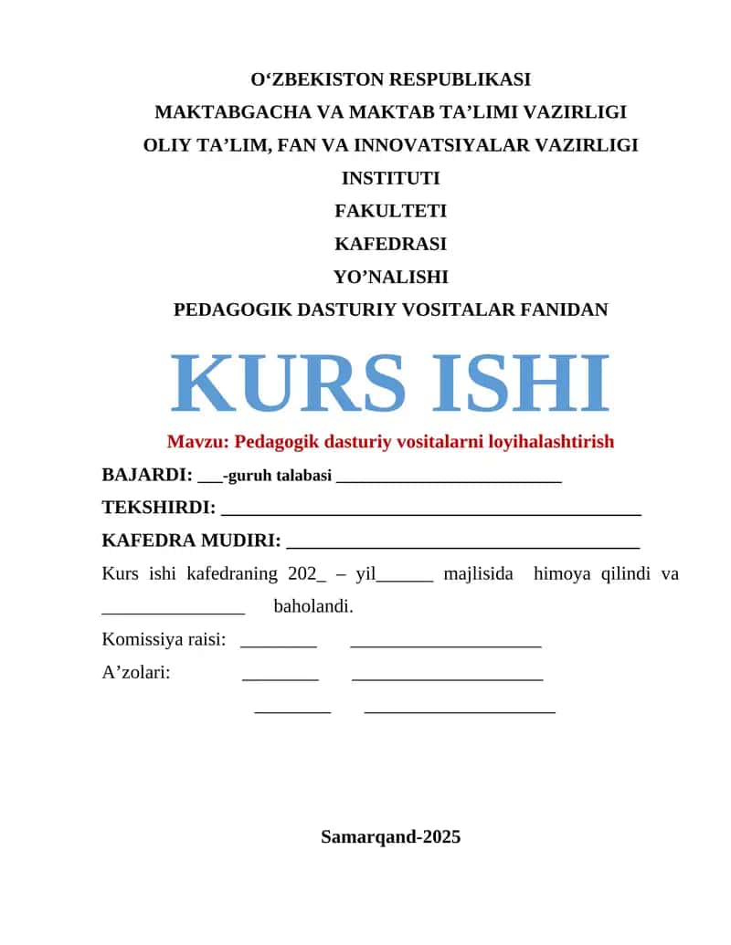 Pedagogik dasturiy vositalarni loyihalashtirish