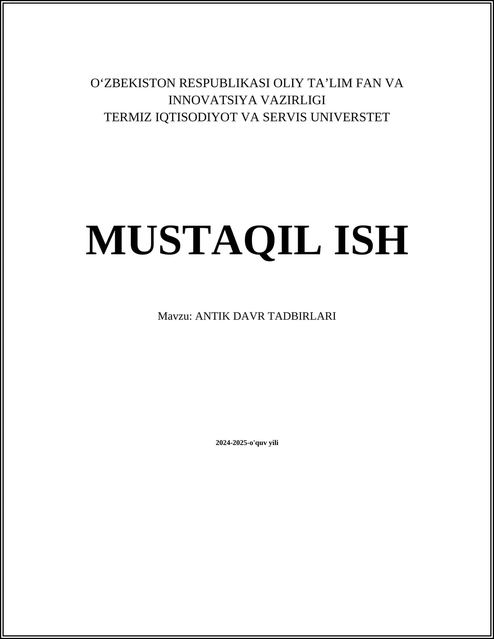 ANTIK DAVR TADBIRLARI