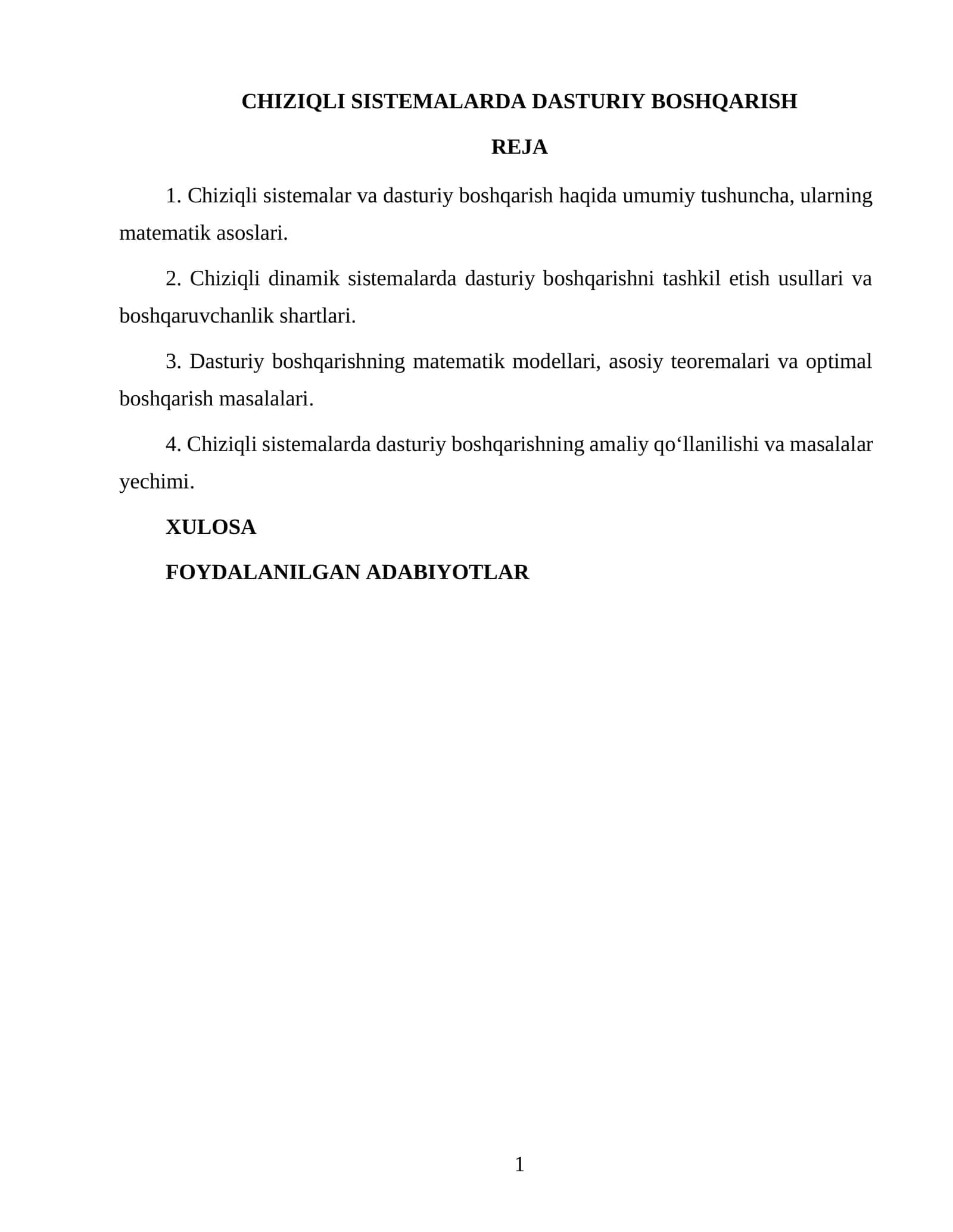 CHIZIQLI SISTEMALARDA DASTURIY BOSHQARISH