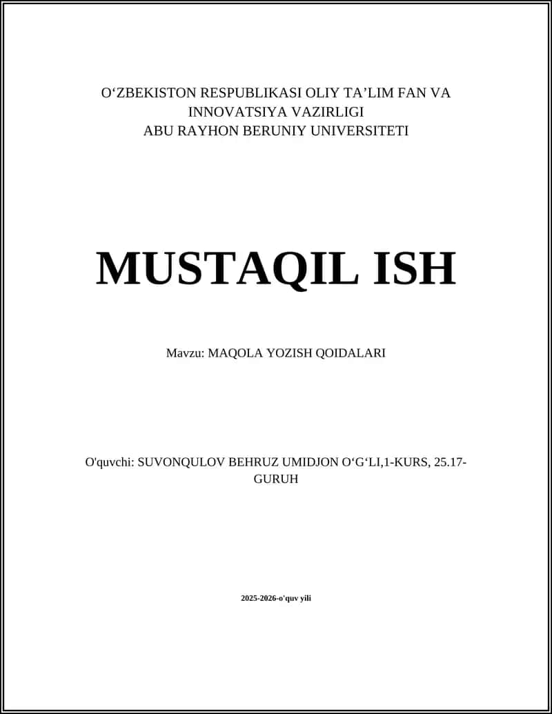 MAQOLA YOZISH QOIDALARI