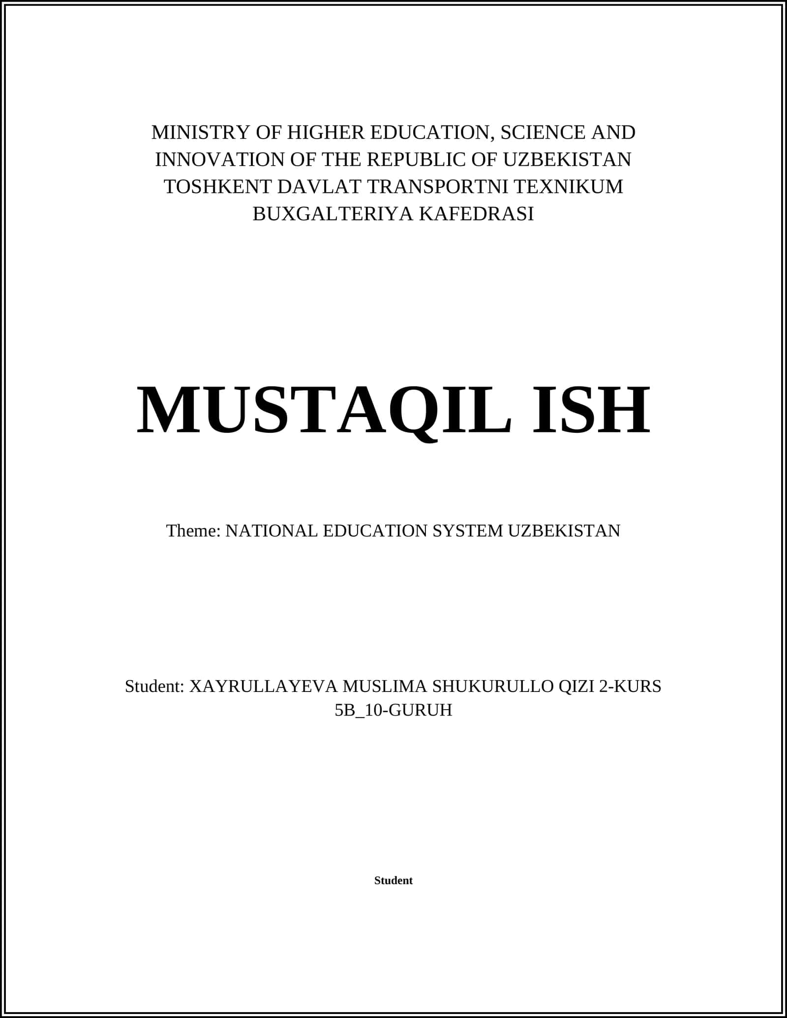 Overview of the National Education System in Uzbekistan