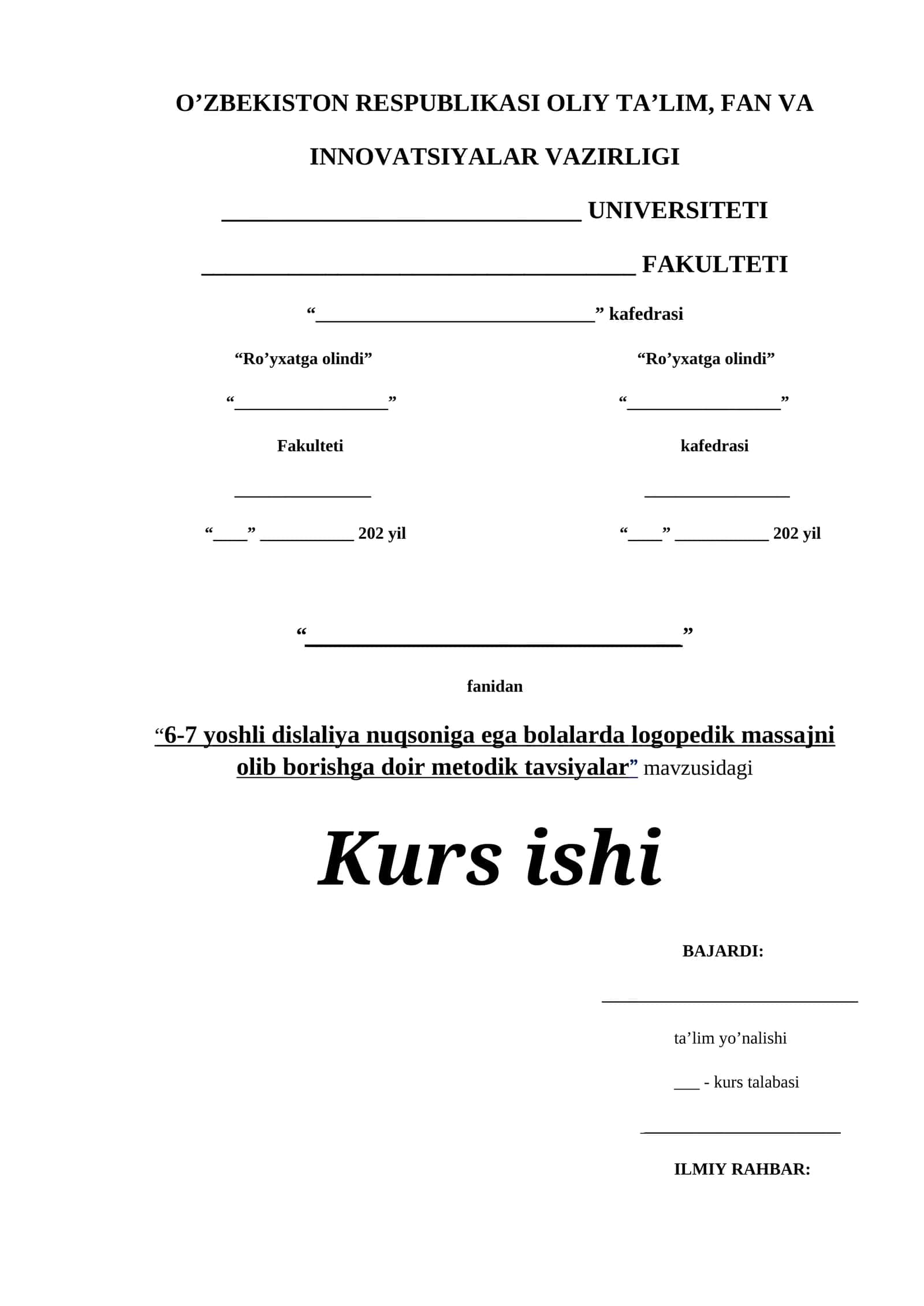 6-7 yoshli dislaliya nuqsoniga ega bolalarda logopedik massajni olib borishga doir metodik tavsiyalar