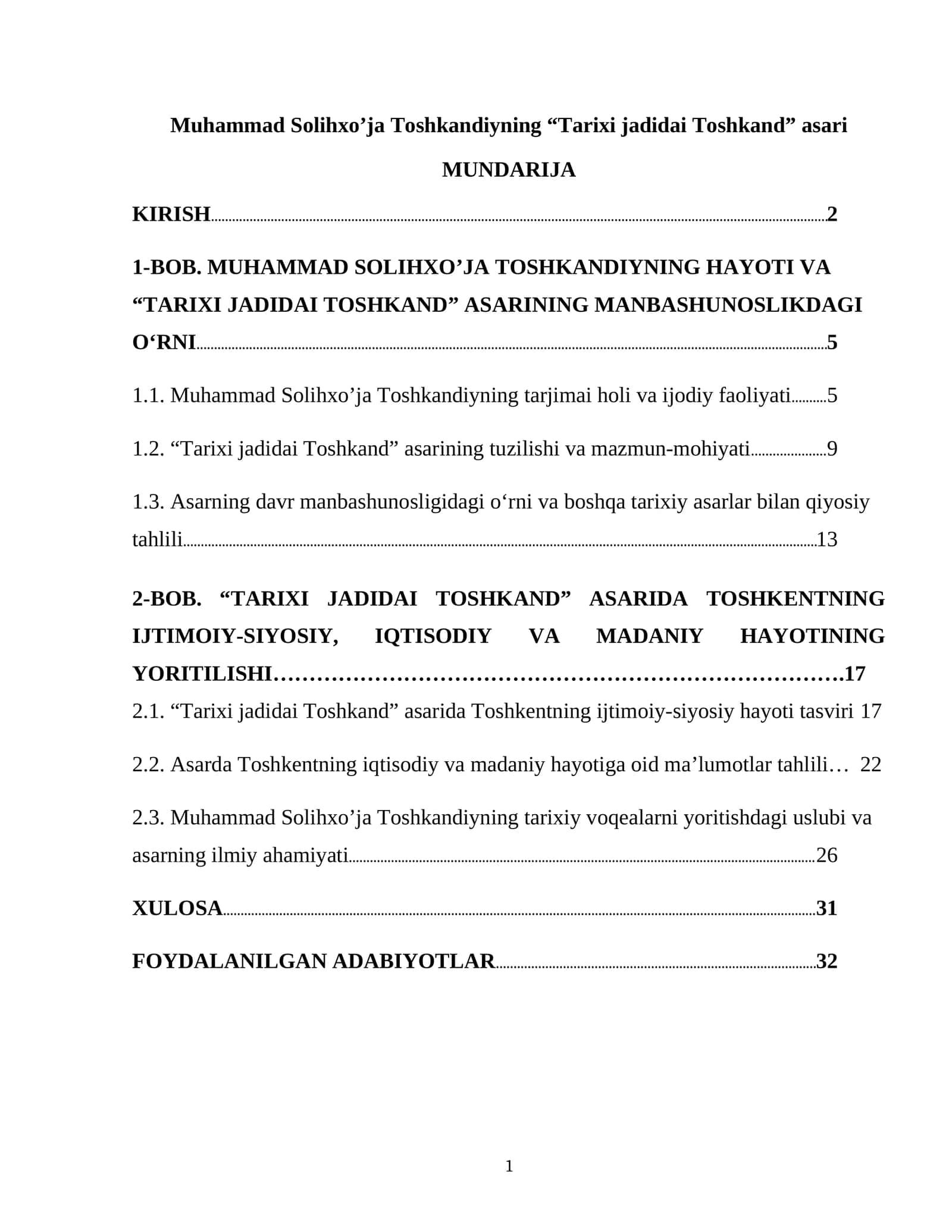 Muhammad Solihxo’ja Toshkandiyning “Tarixi jadidai Toshkand” asari