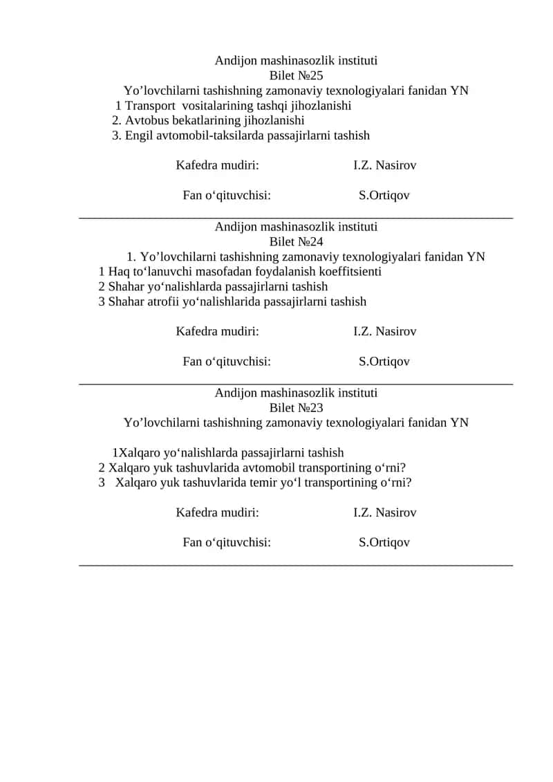 Andijon mashinasozlik instituti - Bilet №25