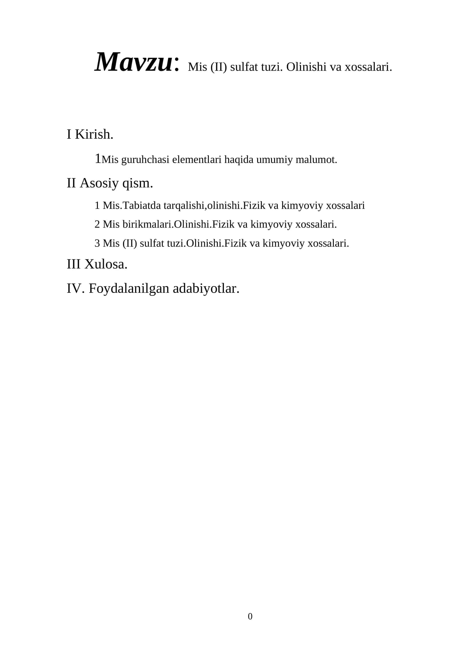 Mis (II) sulfat tuzi. Olinishi va xossalari