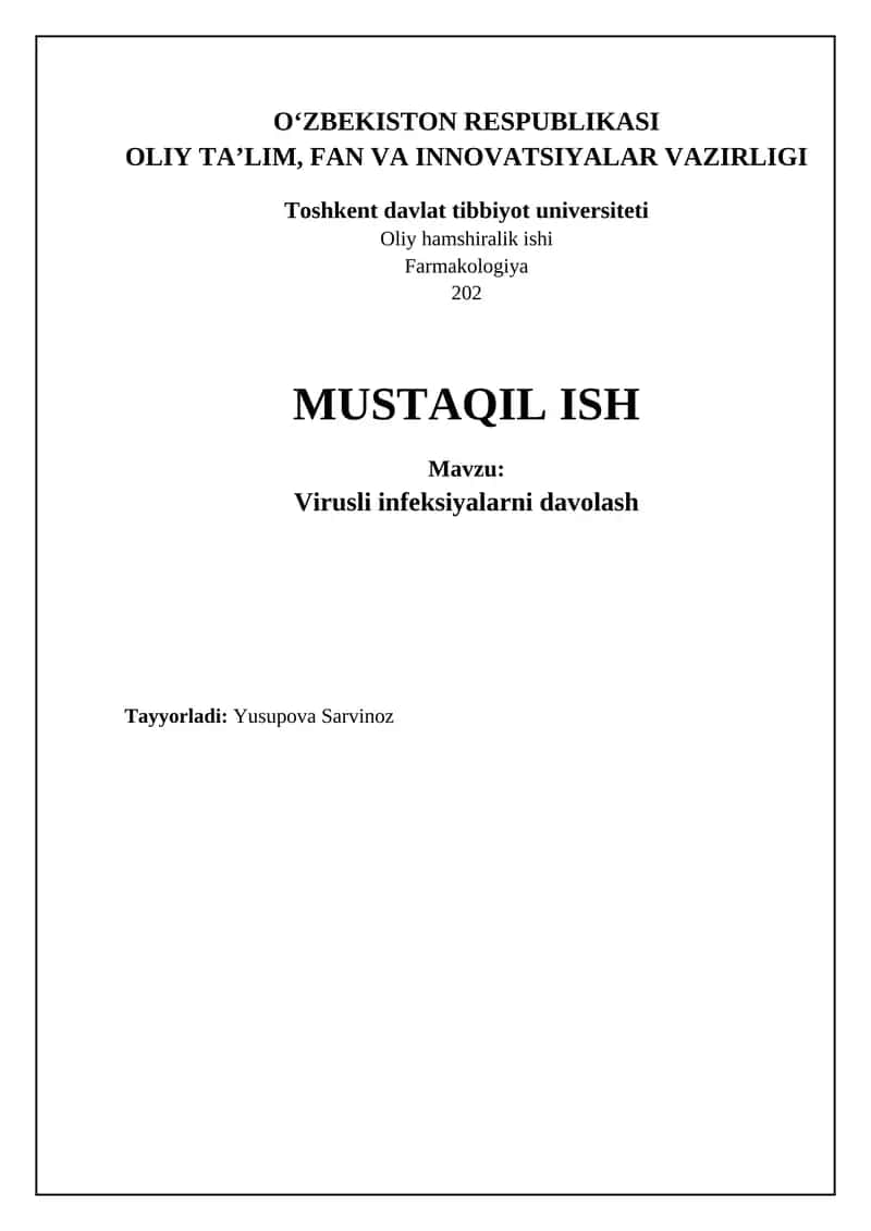 Virusli infeksiyalarni davolash