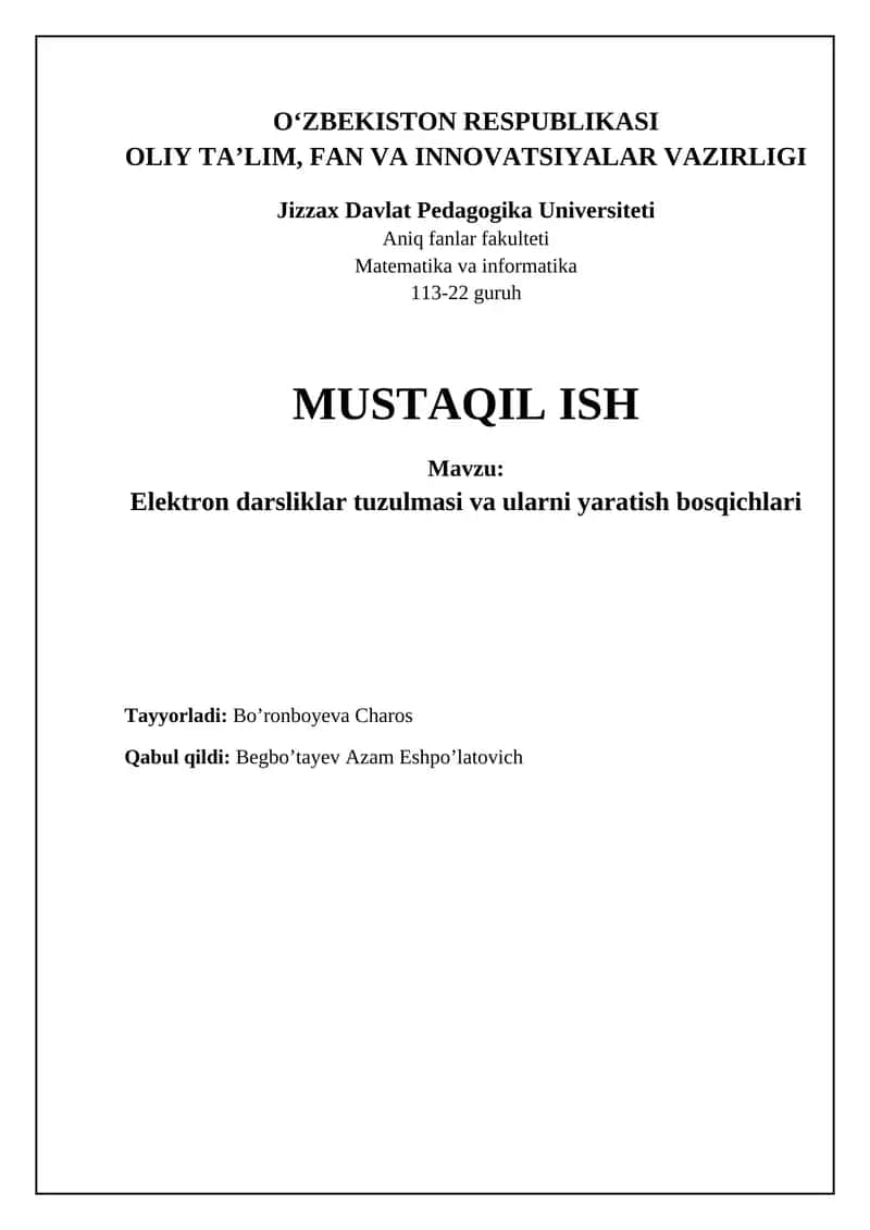 Elektron darslik tuzilishi va yaratish bosqichlari