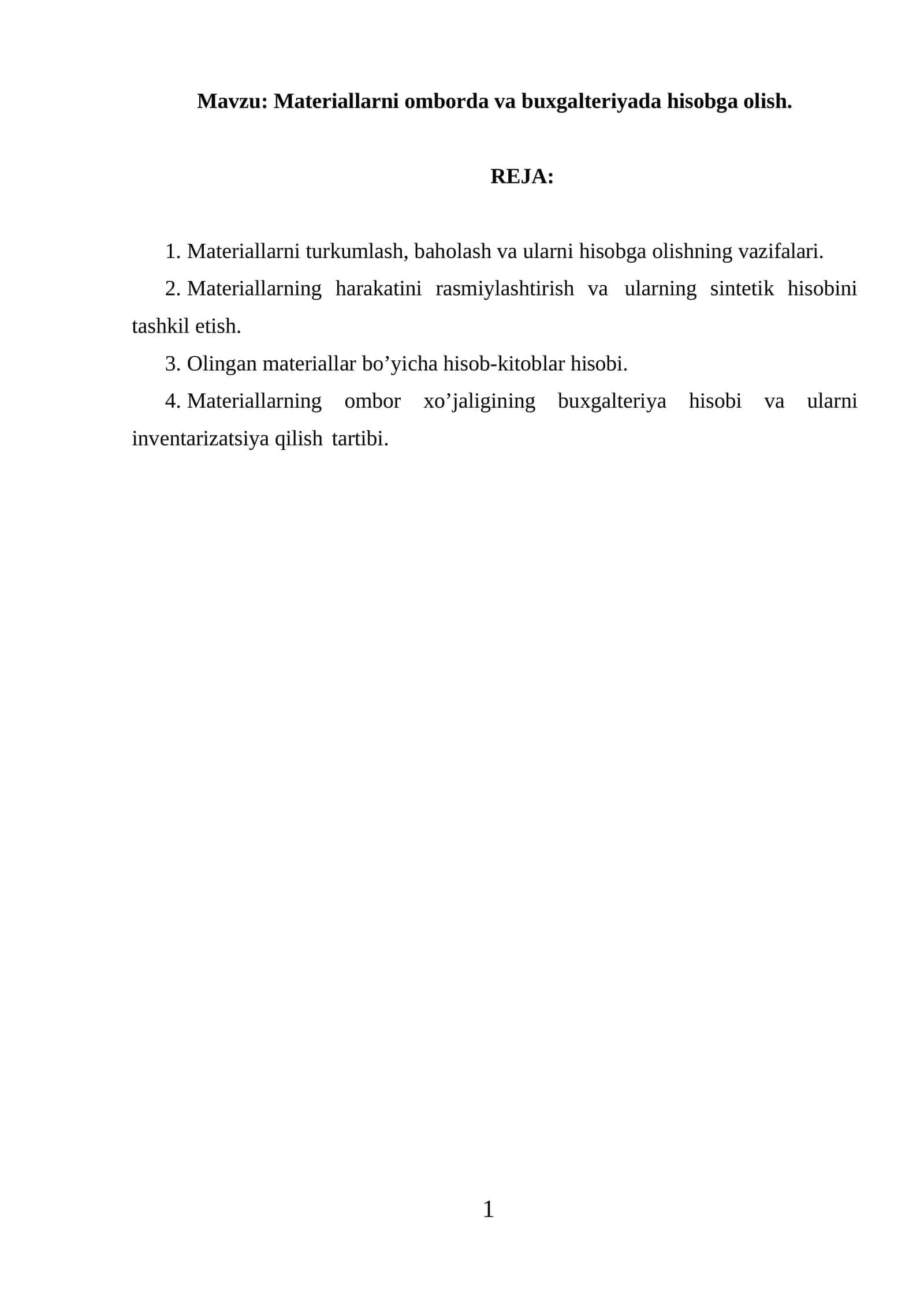 Materiallarni omborda va buxgalteriyada hisobga olish
