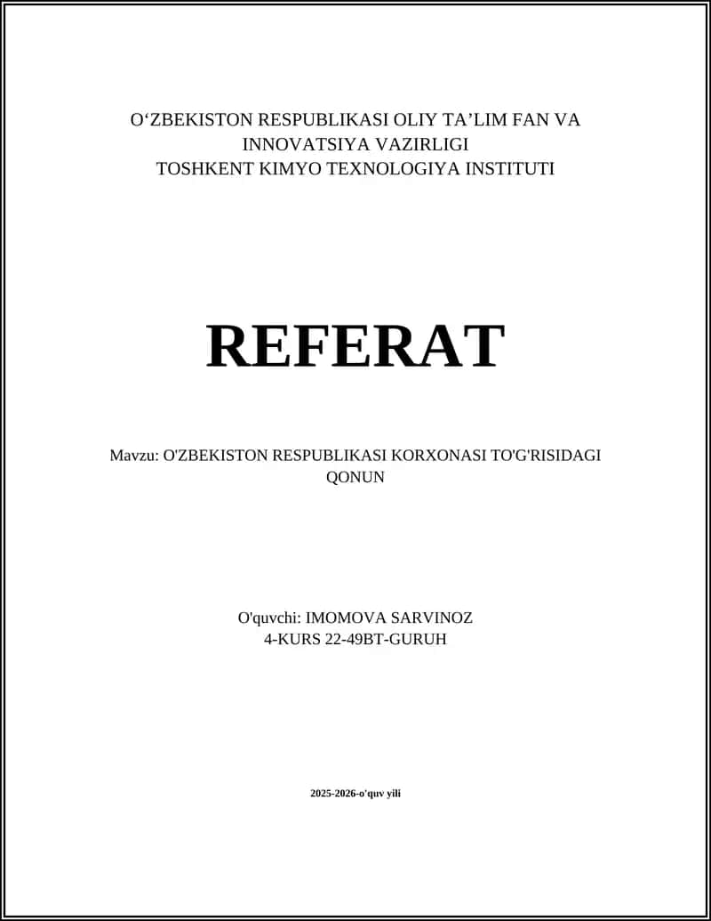 O'ZBEKISTON RESPUBLIKASI KORXONASI TO'G'RISIDAGI QONUN