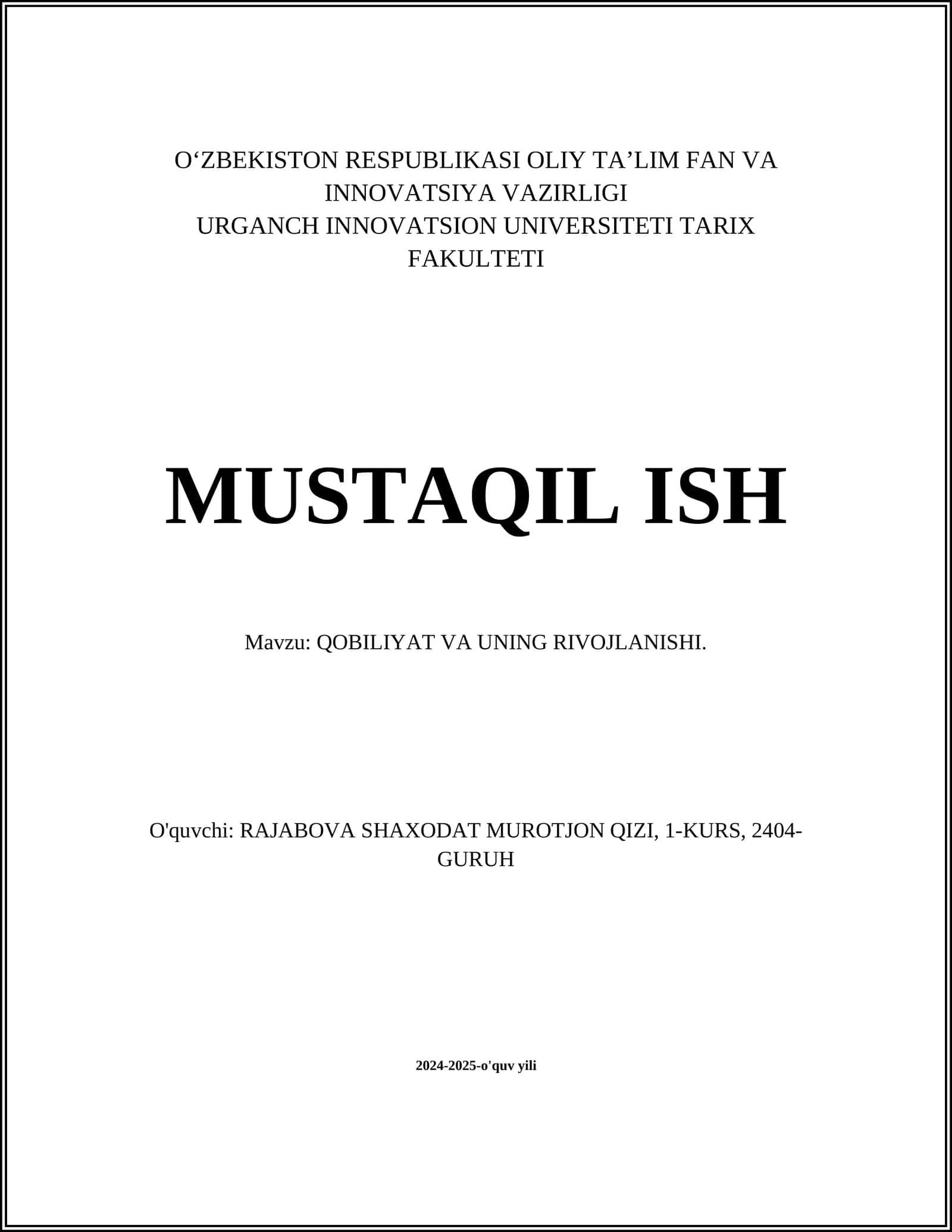 QOBILIYAT VA UNING RIVOJLANISHI