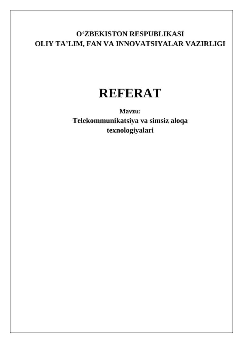 Telekommunikatsiya va simsiz aloqa texnologiyalari