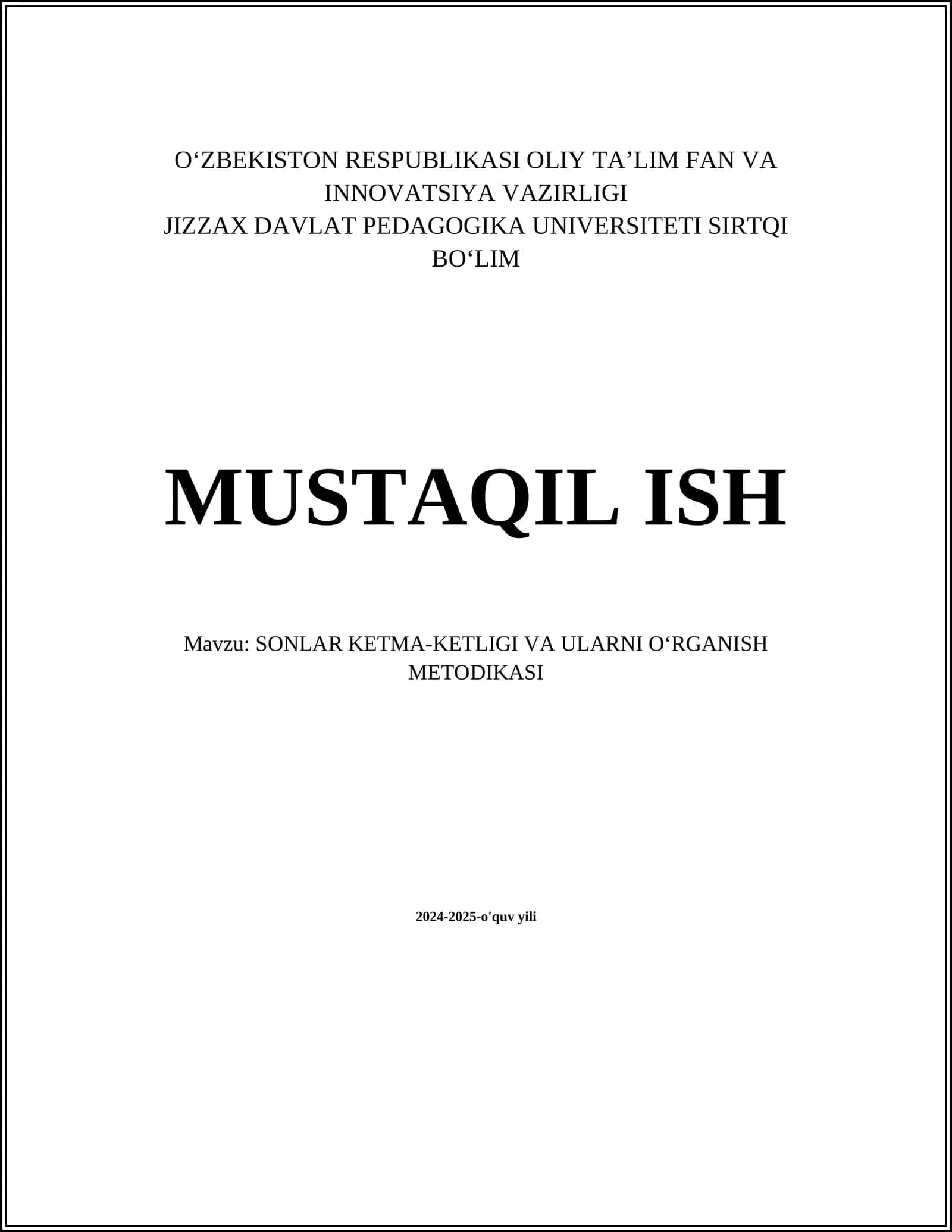 SONLAR KETMA-KETLIGI VA ULARNI OʻRGANISH METODIKASI