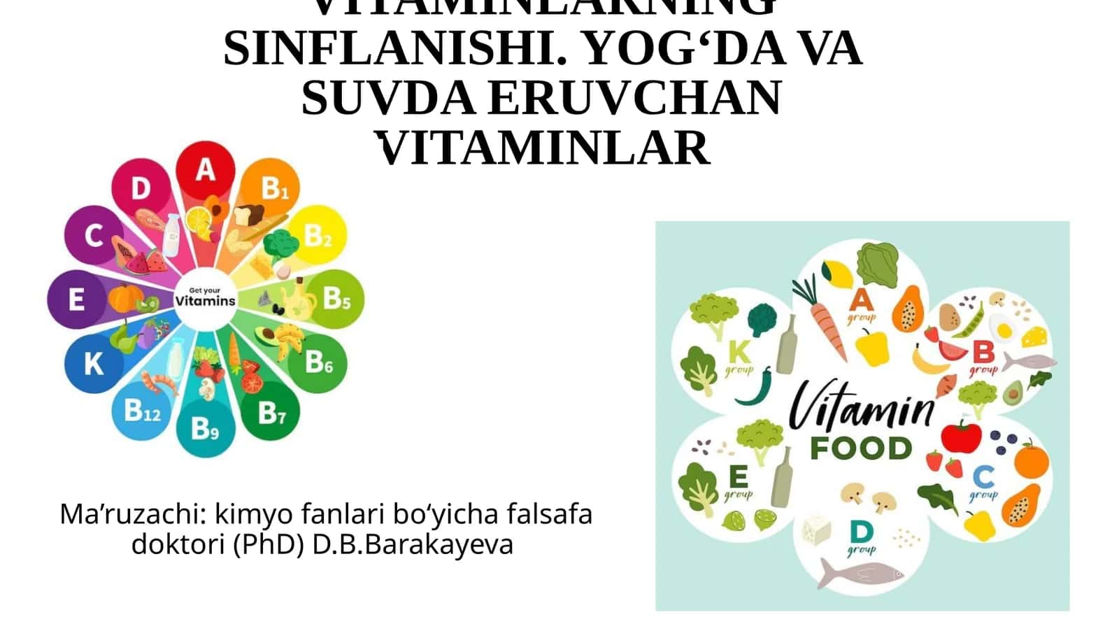 VITAMINLARNING SINFLANISHI. YOG‘DA VA SUVDA ERUVCHAN VITAMINLAR