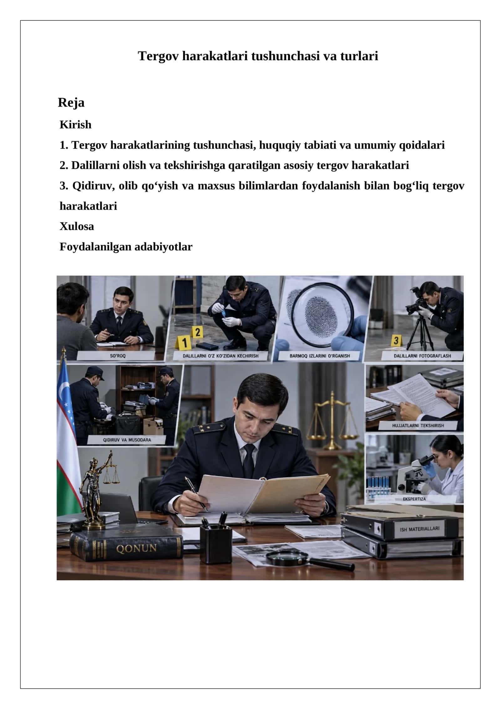 Tergov harakatlari tushunchasi va turlari
