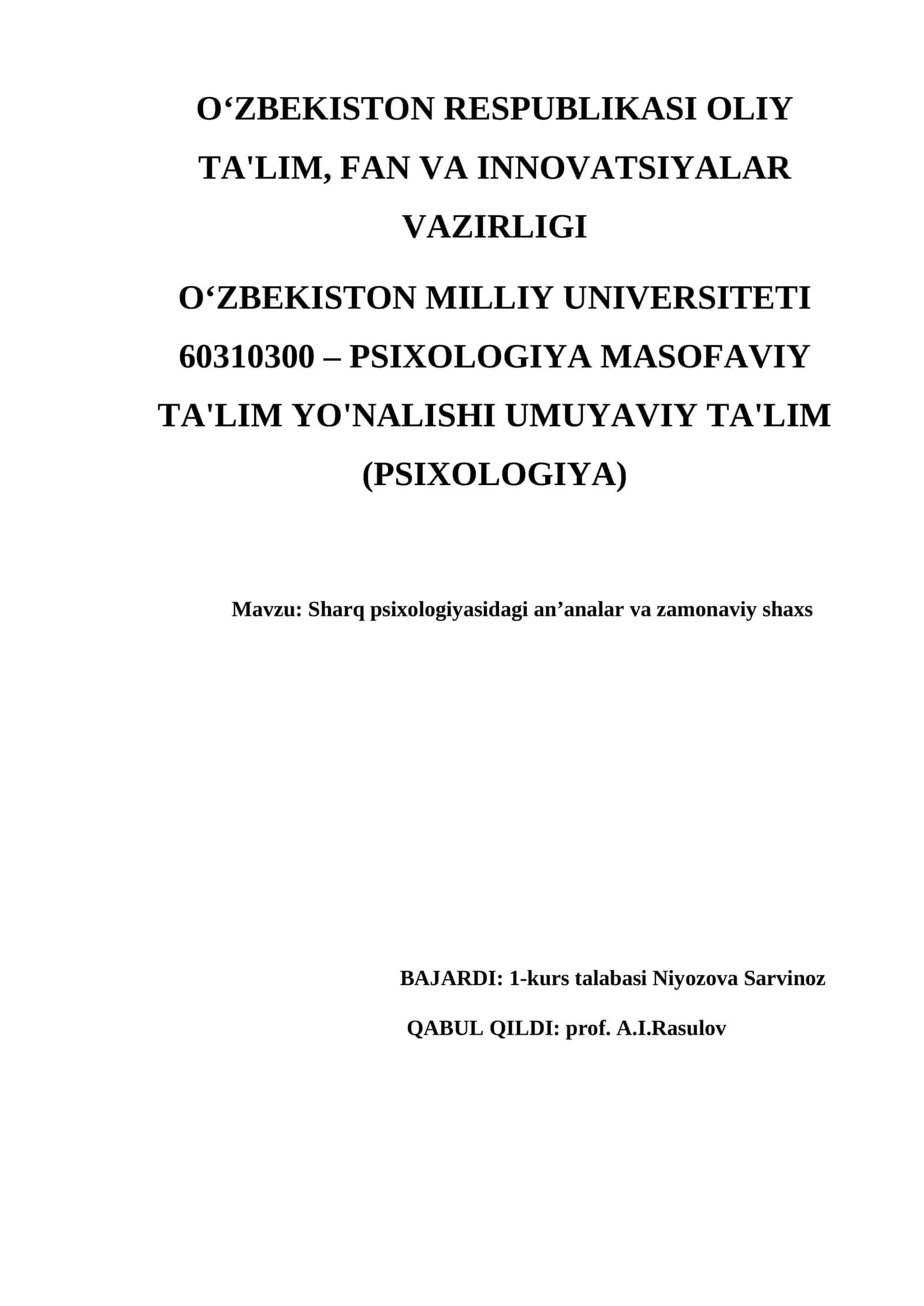 Sharq psixologiyasidagi an’analar va zamonaviy shaxs