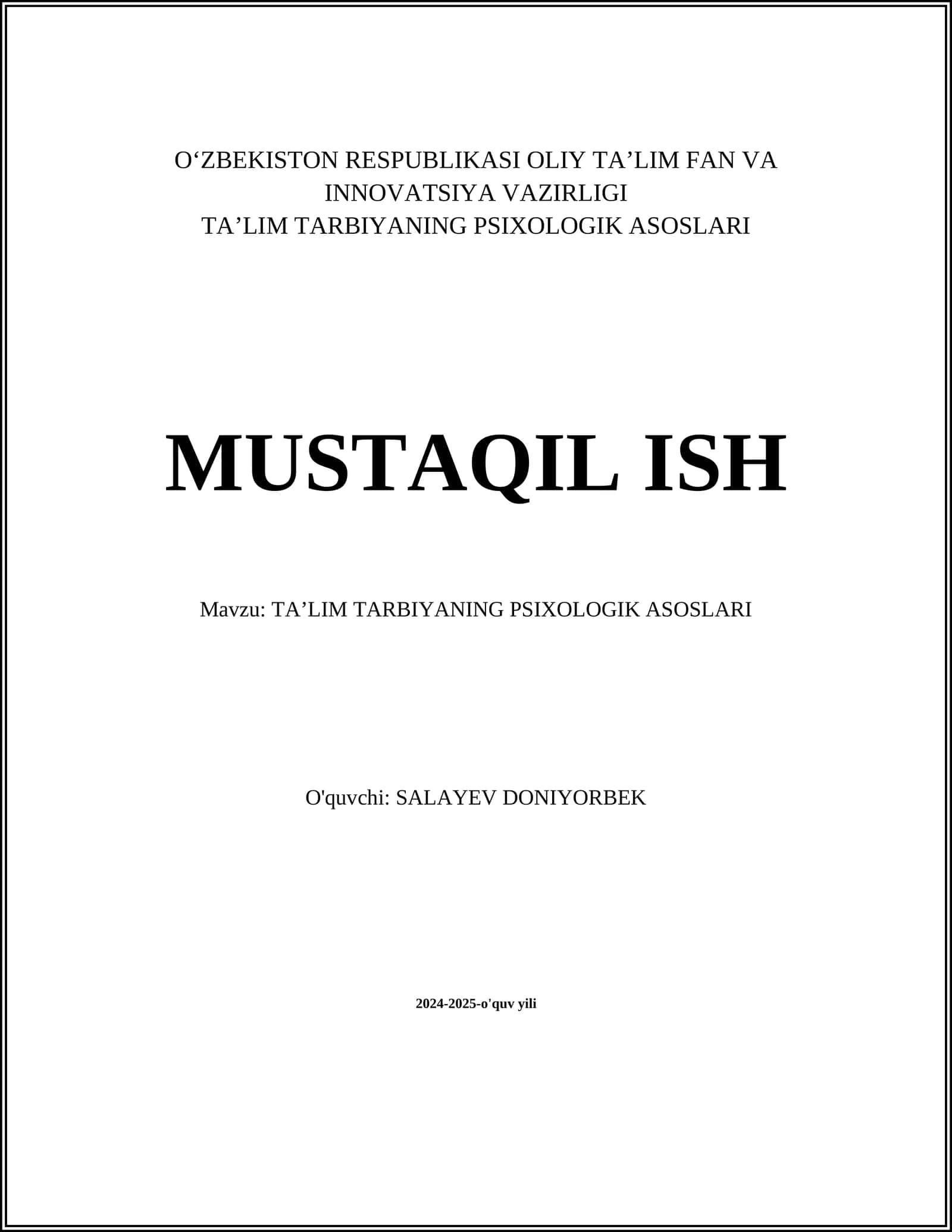 TA’LIM TARBIYANING PSIXOLOGIK ASOSLARI