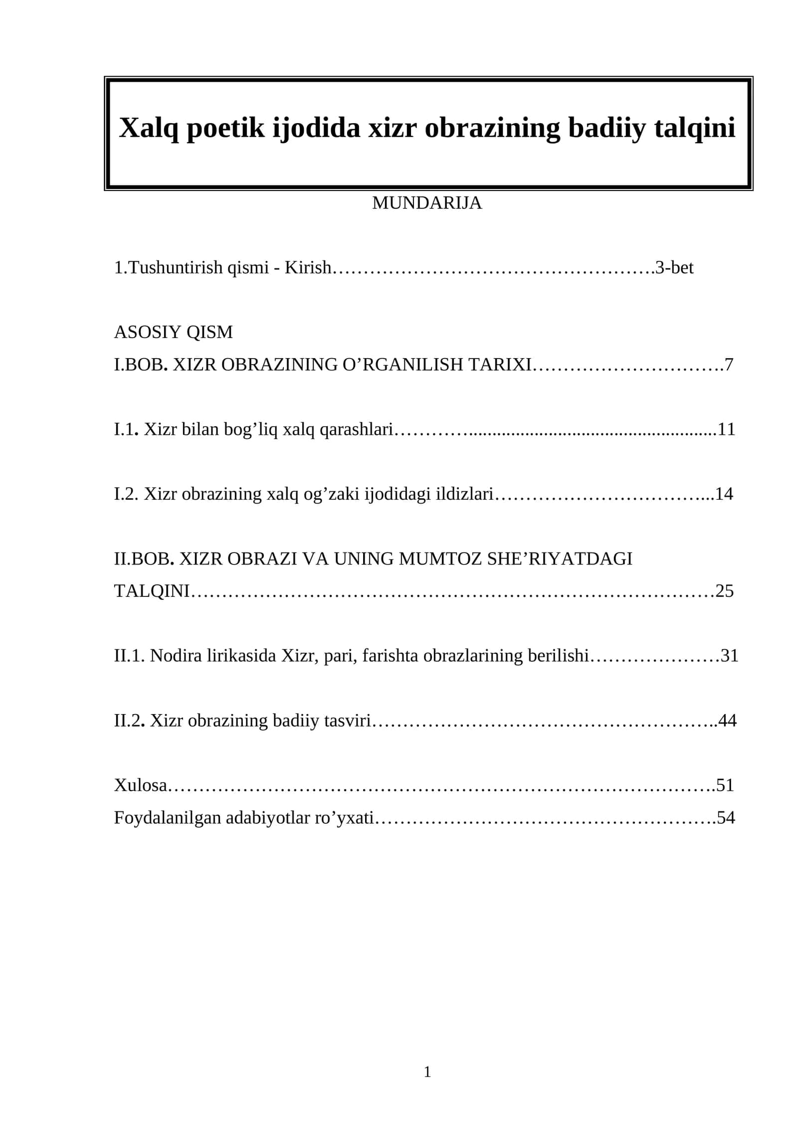 Xalq poetik ijodida xizr obrazining badiiy talqini