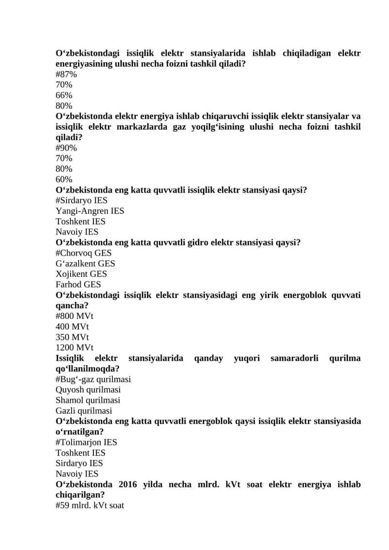 O‘zbekistonda issiqlik va elektr energiyasining ulushi (6-izoh)