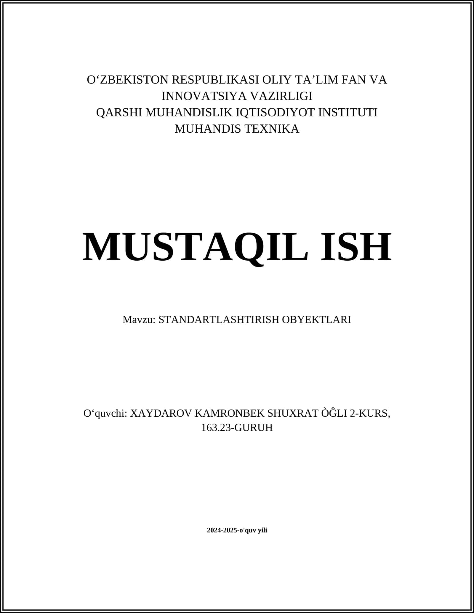 STANDARTLASHTIRISH OBYEKTLARI