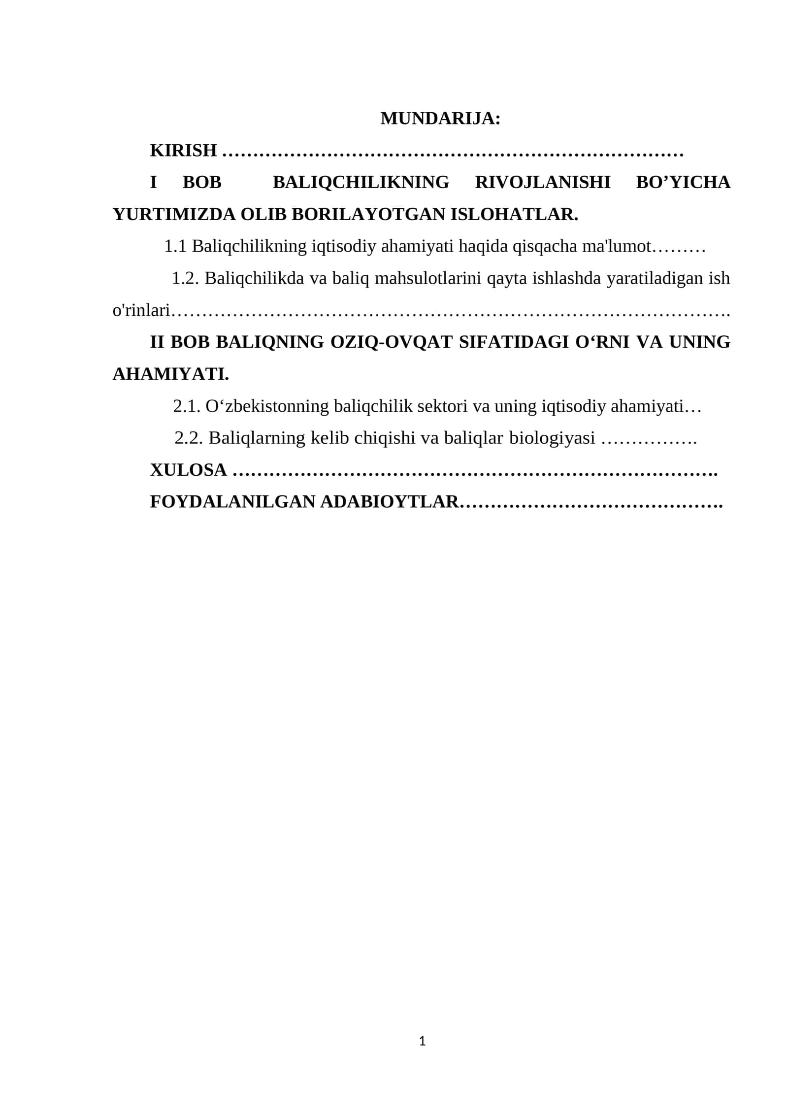 Baliqchilikning iqtisodiy ahamiyati