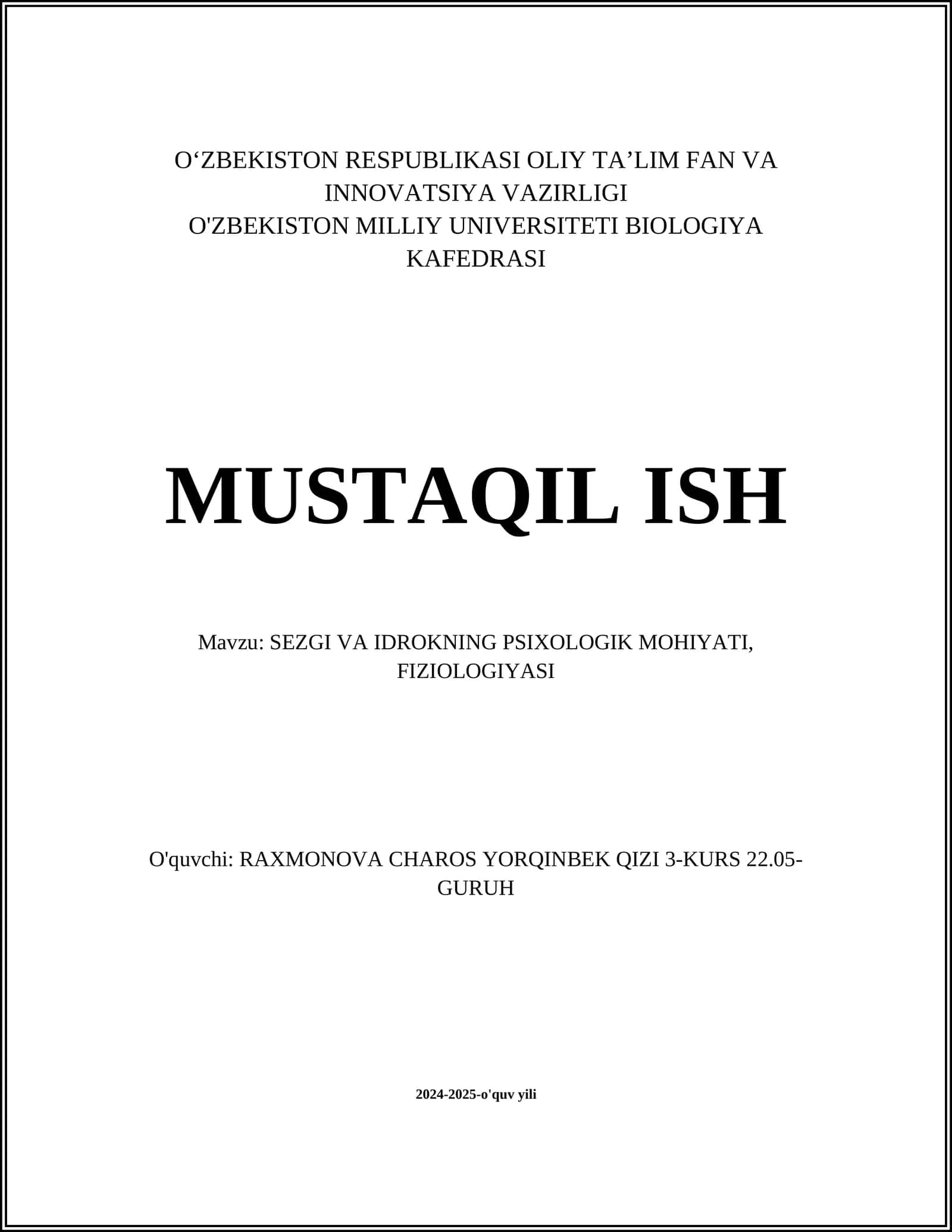 SEZGI VA IDROKNING PSIXOLOGIK MOHIYATI, FIZIOLOGIYASI