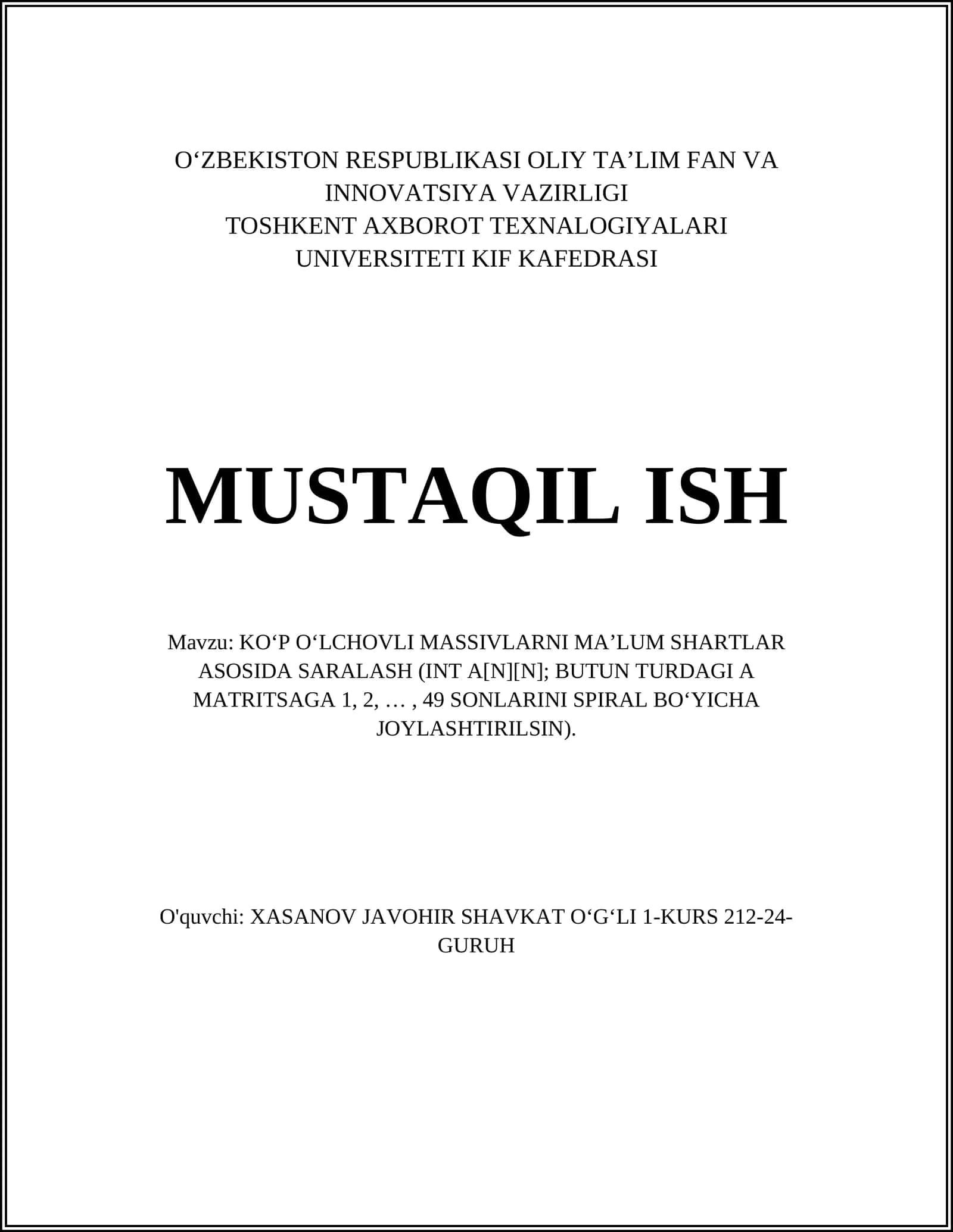 KO‘P O‘LCHOVLI MASSIVLARNI MA’LUM SHARTLAR ASOSIDA SARALASH