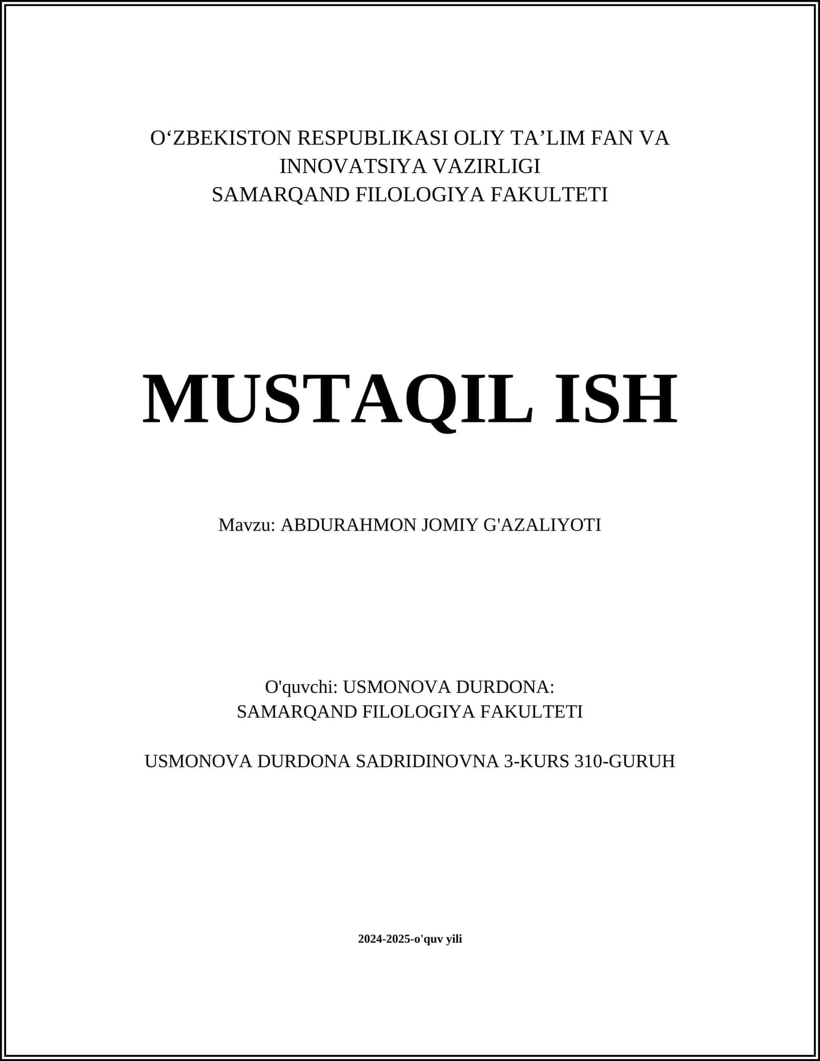 ABDURAHMON JOMIY G'AZALIYOTI
