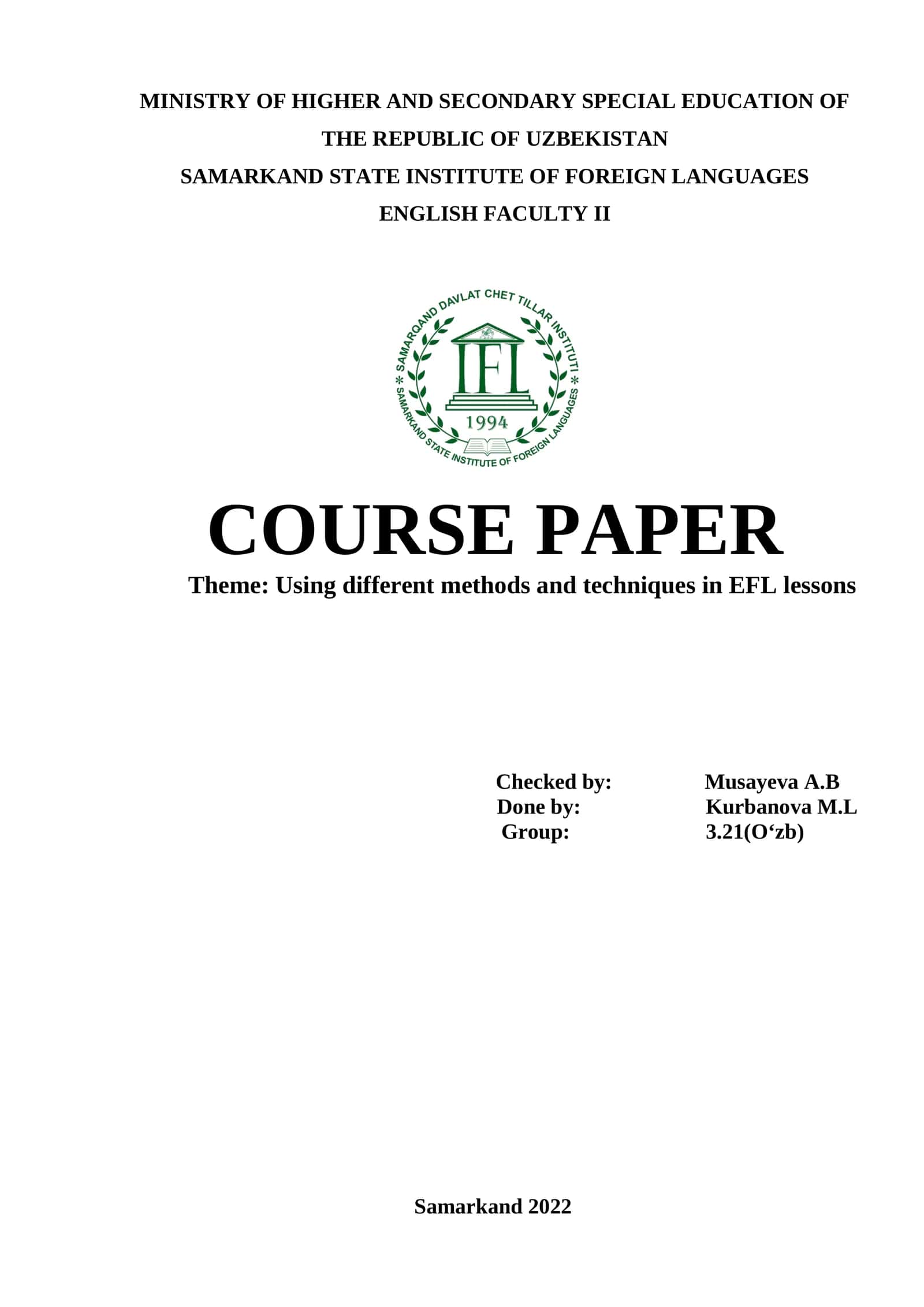 Using different methods and techniques in EFL lessons