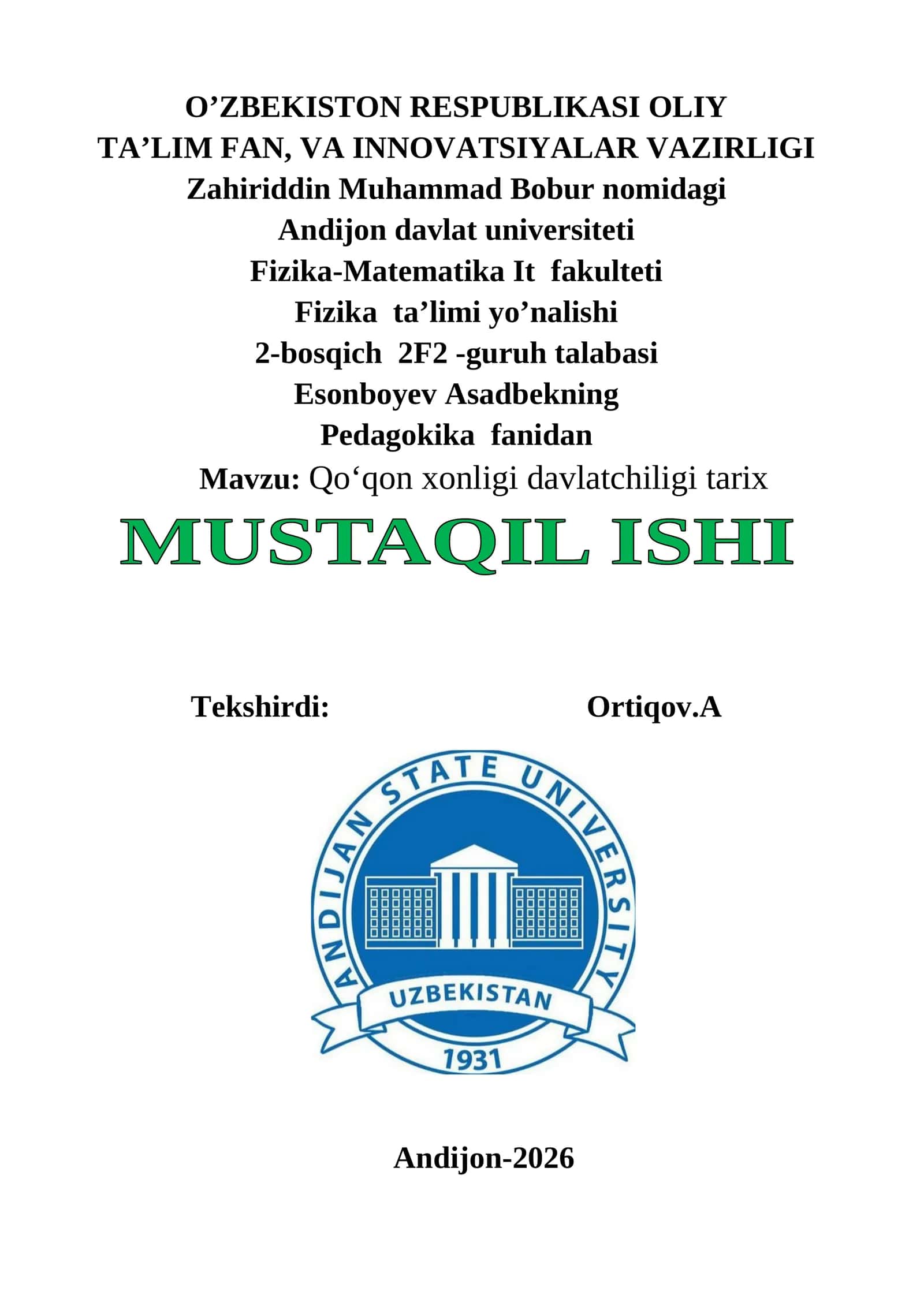 Qo‘qon xonligi davlatchiligi tarix