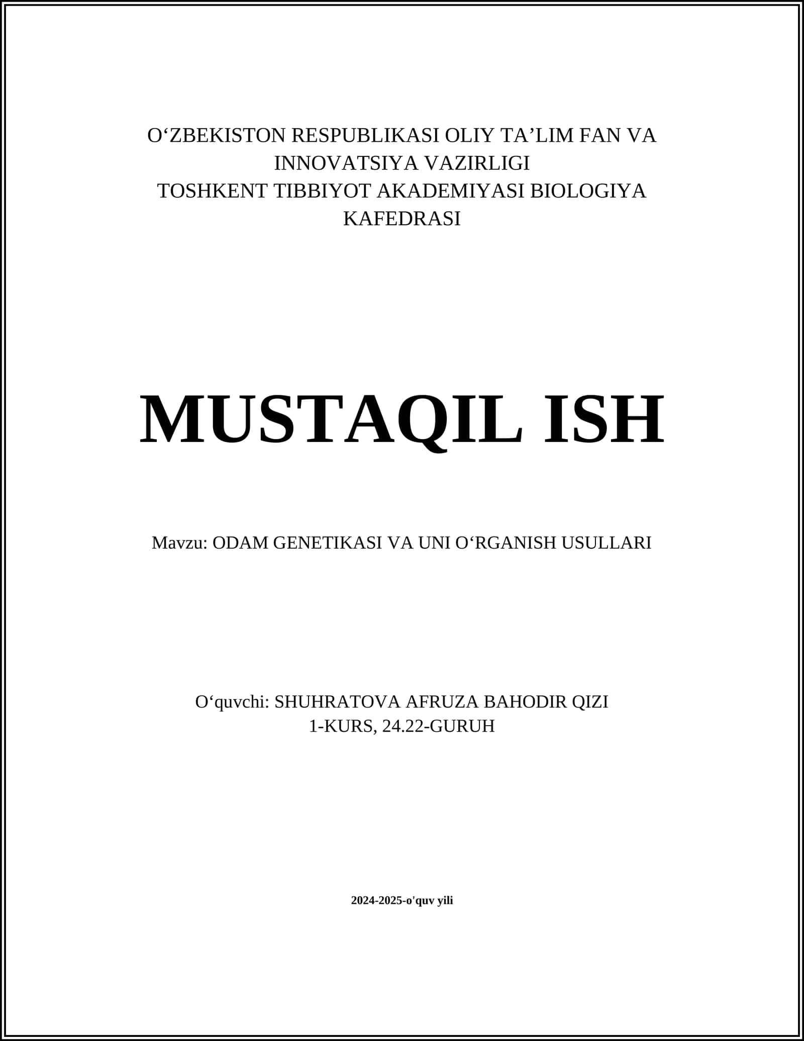 ODAM GENETIKASI VA UNI OʻRGANISH USULLARI