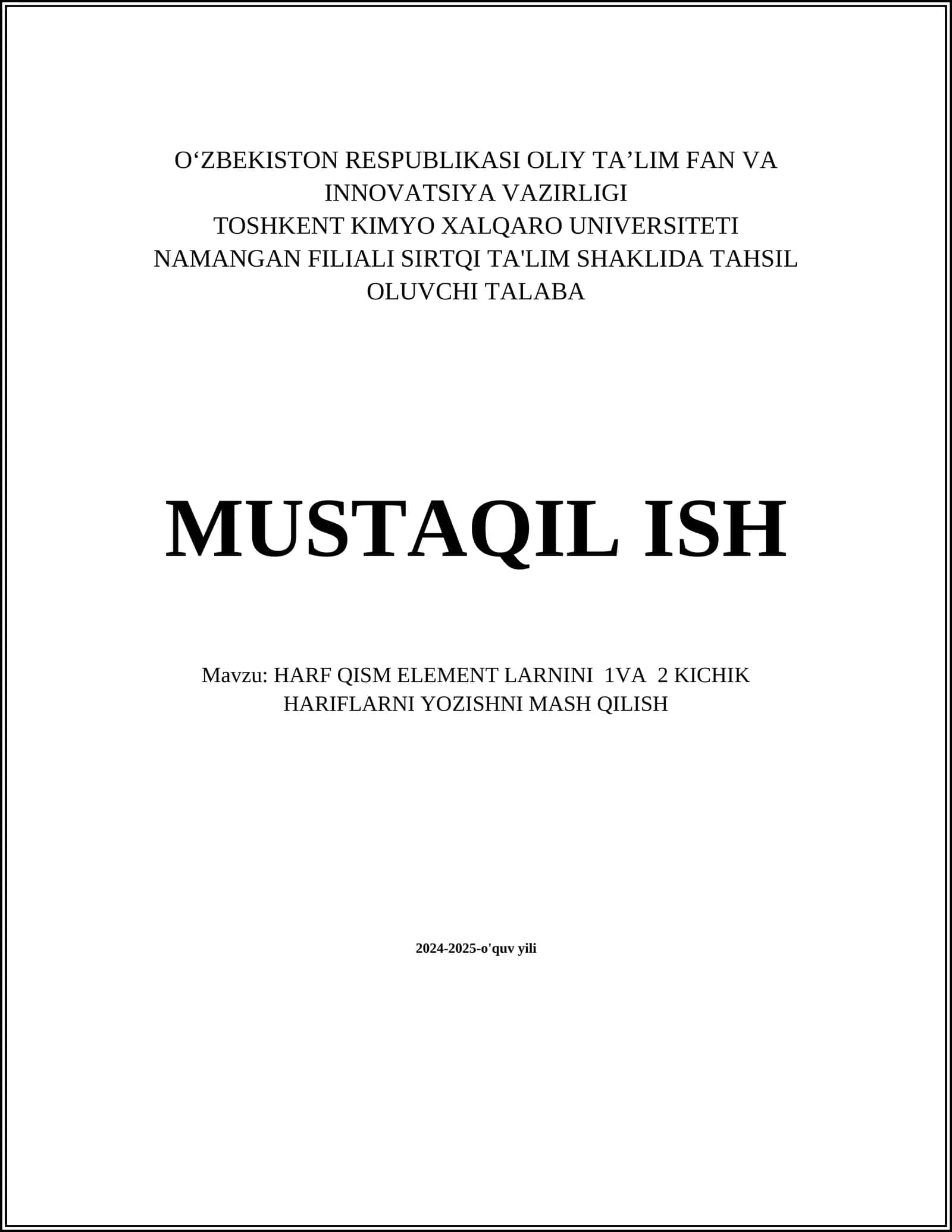 HARF QISM ELEMENT LARNINI 1VA 2 KICHIK HARIFLARNI YOZISHNI MASH QILISH