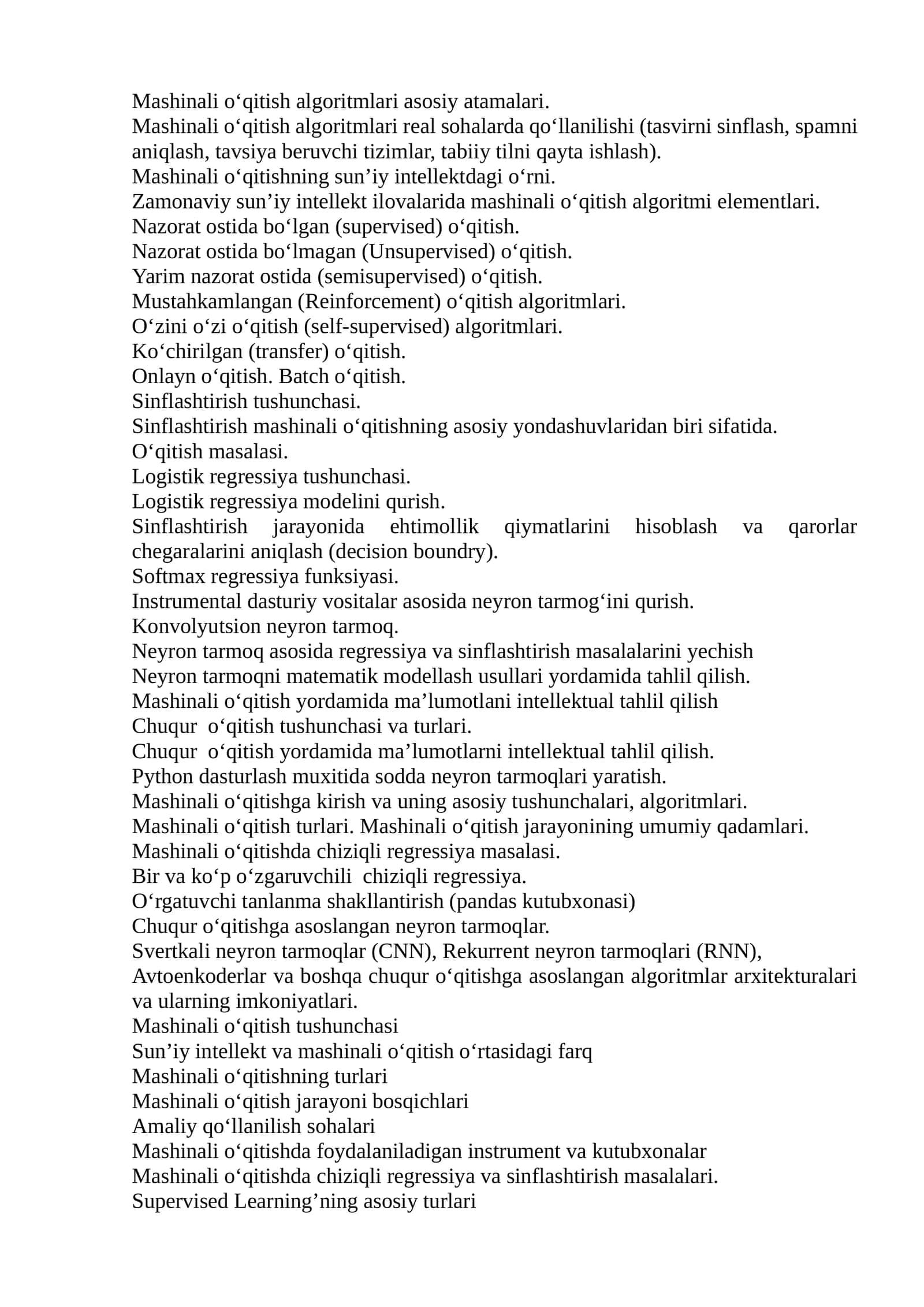 Mashinali o‘qitish algoritmlari