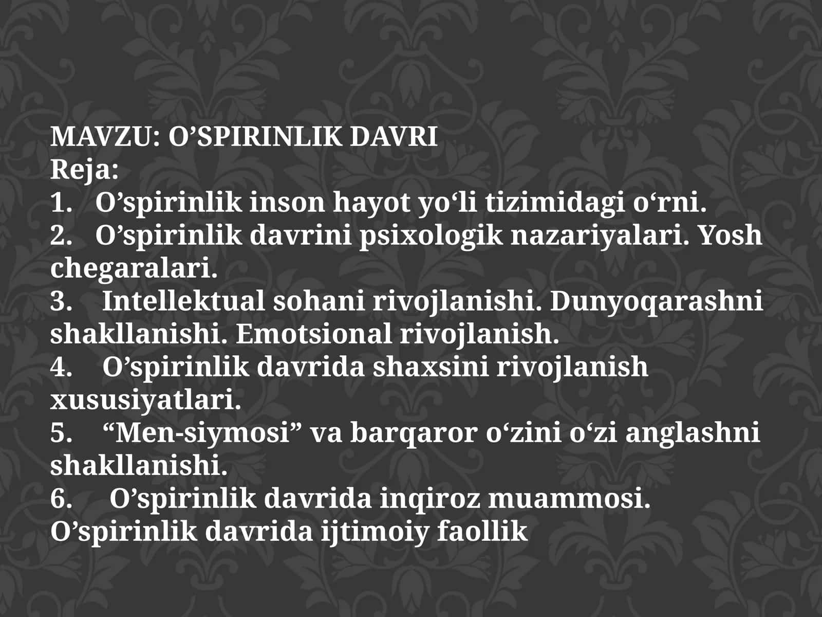 O’SPIRINLIK DAVRI