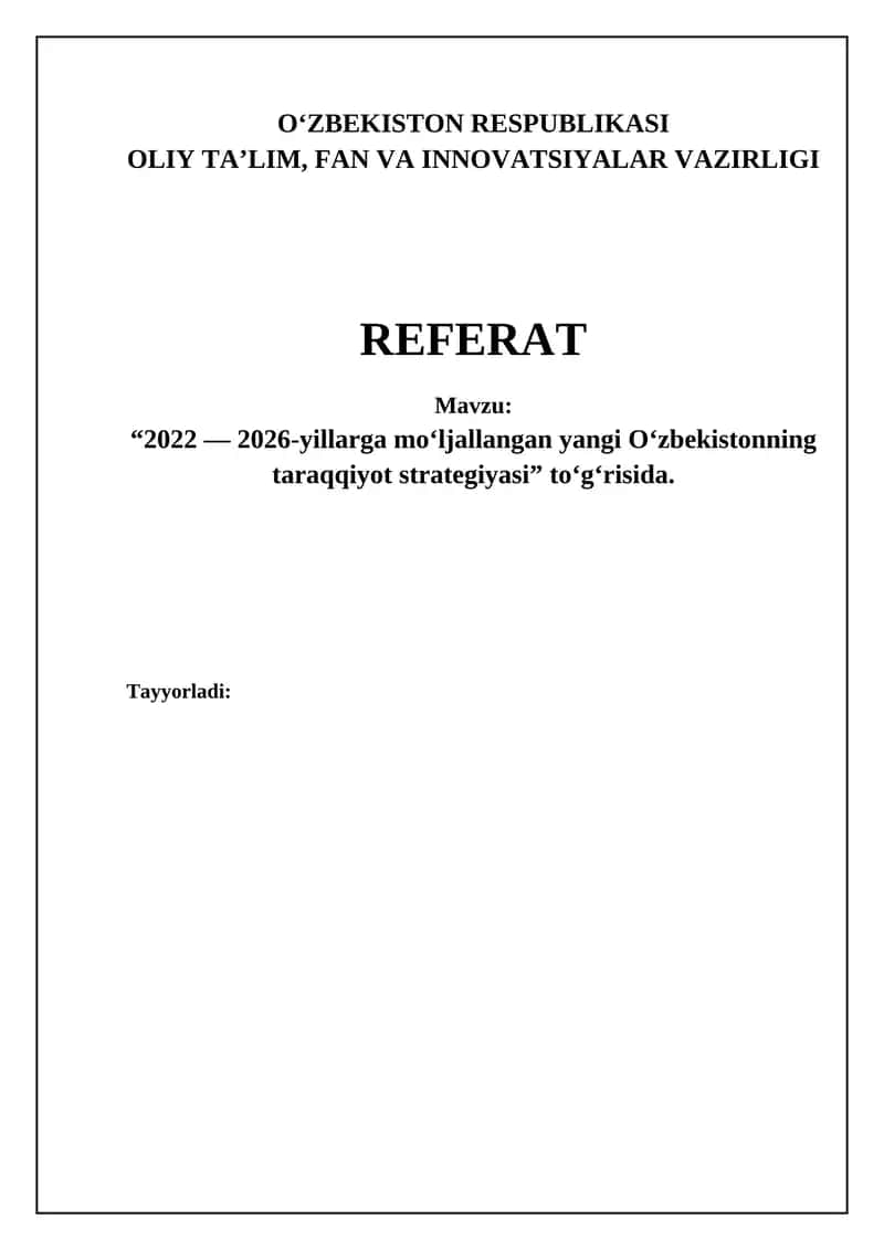 Yangi O‘zbekiston taraqqiyot strategiyasi