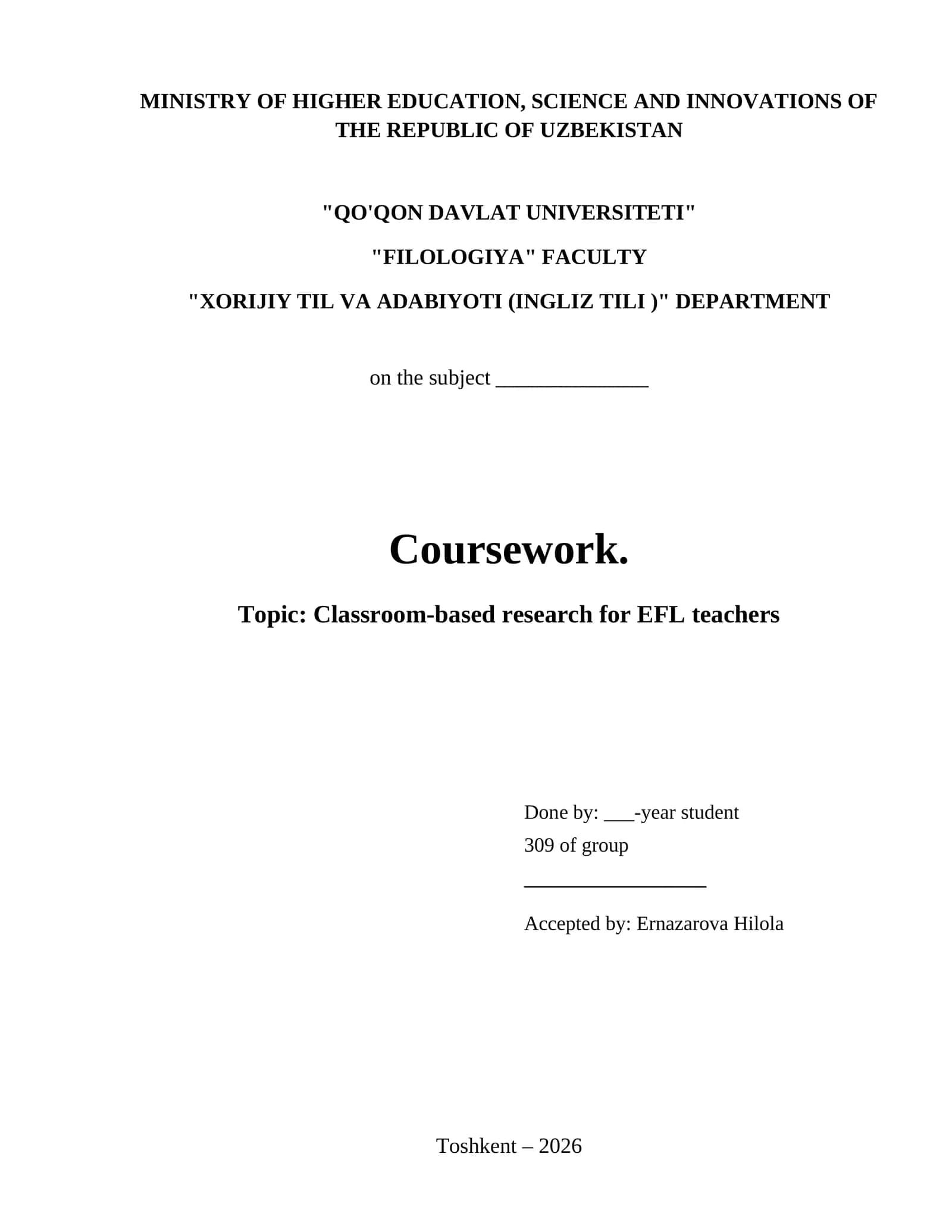 Classroom-based research for EFL teachers