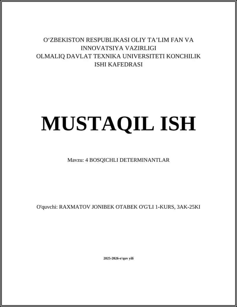 4 BOSQICHLI DETERMINANTLAR
