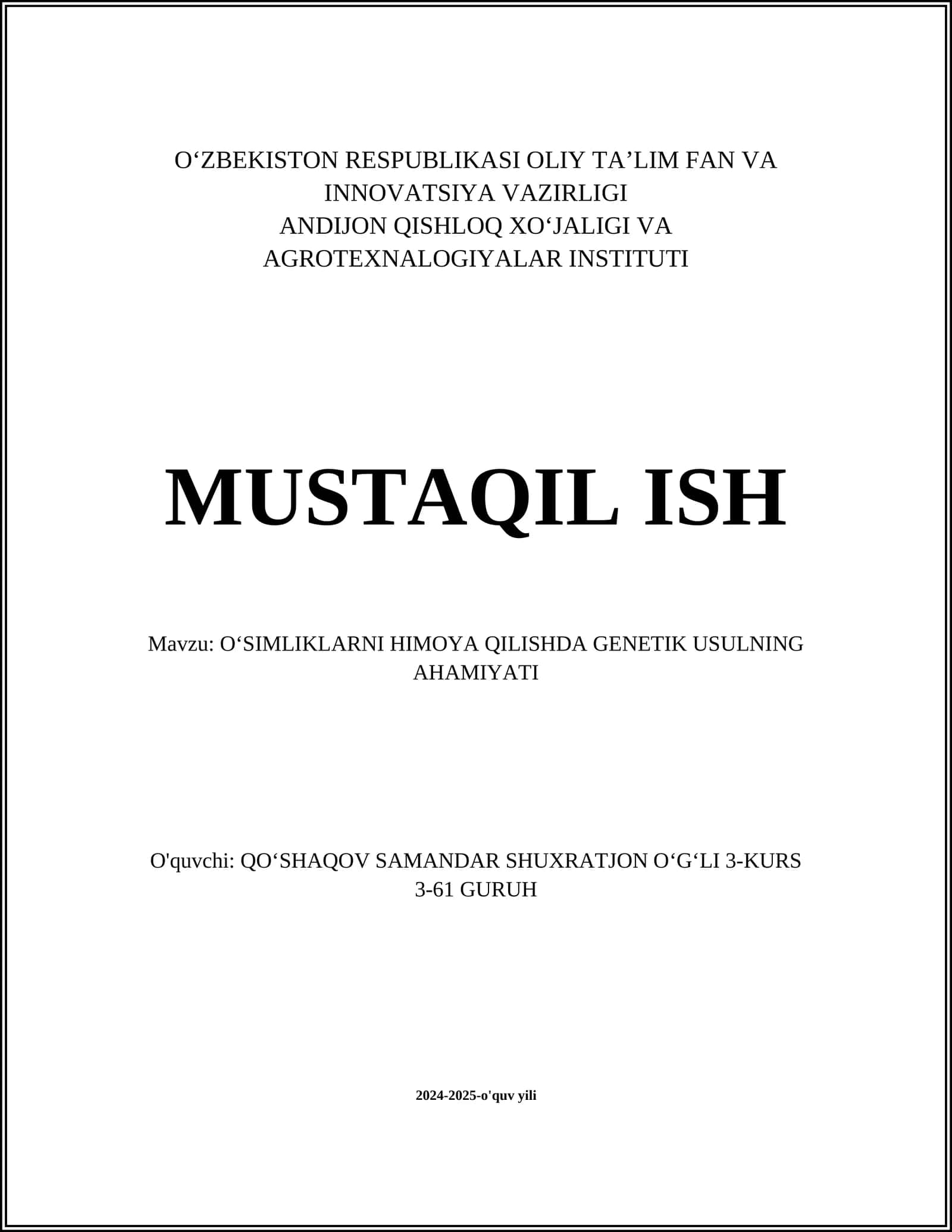 OʻSIMLIKLARNI HIMOYA QILISHDA GENETIK USULNING AHAMIYATI