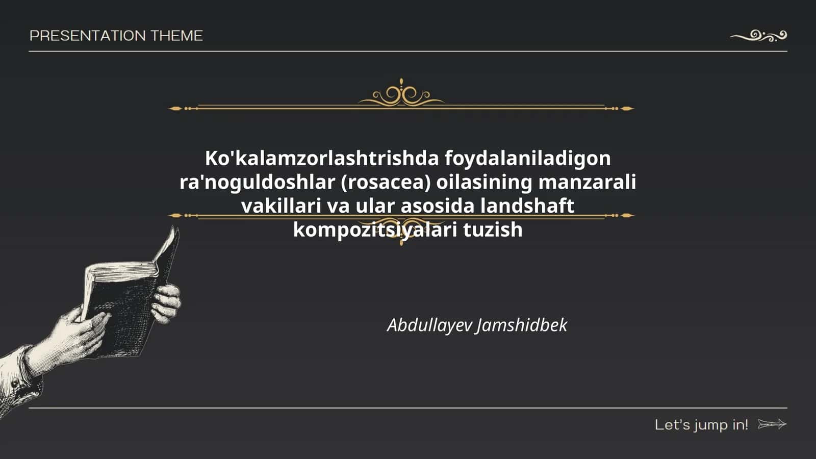 Ko'kalamzorlashtrishda foydalaniladigon ra'noguldoshlar (rosacea) oilasining manzarali vakillari va ular asosida landshaft kompozitsiyalari tuzish Abudllayev Jamshidbek