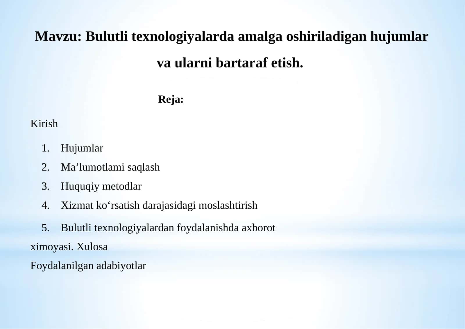 Bulutli texnologiyalarda amalga oshiriladigan hujumlar va ularni bartaraf etish